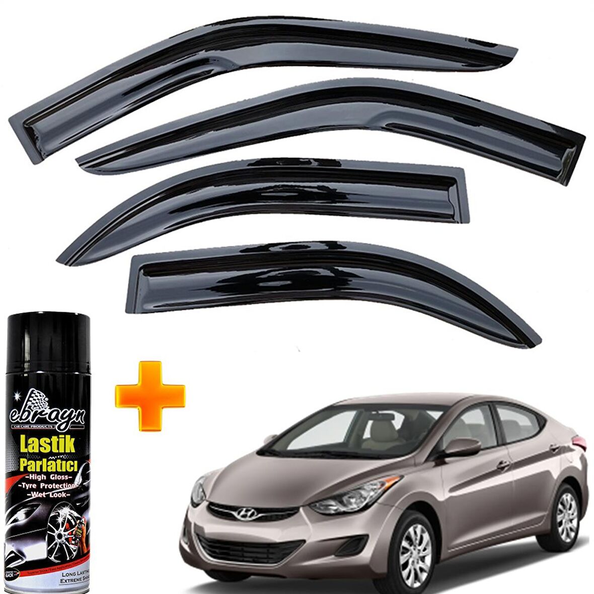 Hyundai Elantra Mügen Cam Rüzgarlığı 2011-2015 Arası 4 Lü Takım +500ml Lastik Parlatıcı