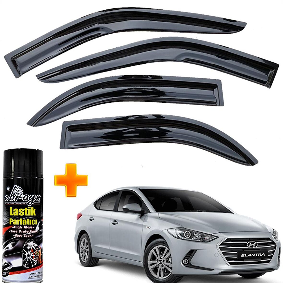 Hyundai Elantra Mügen Cam Rüzgarlığı 2016-2020 Arası 4 Lü Takım +500ml Lastik Parlatıcı