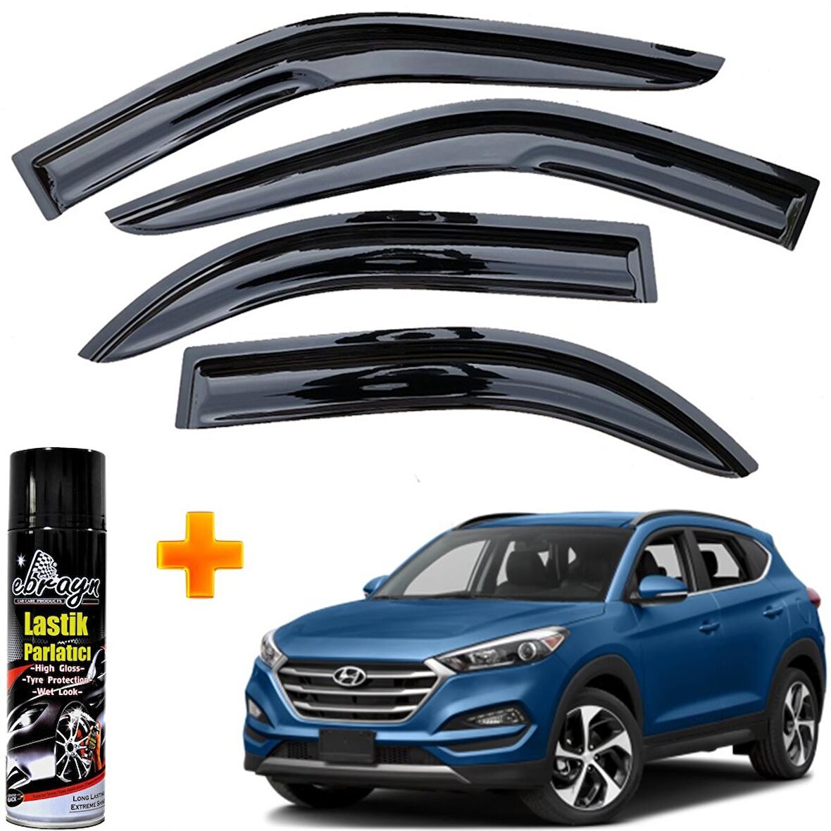 Hyundai Tucson Mügen Cam Rüzgarlığı 2015-2020 Arası 4 Lü Takım +500ml Lastik Parlatıcı