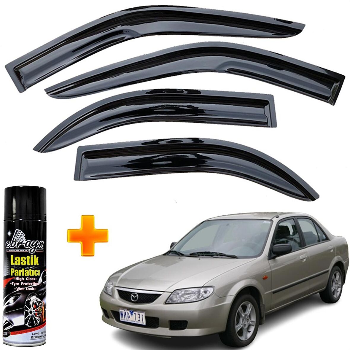Mazda 323 Bj Kasa Mügen Cam Rüzgarlığı Sedan 1999-2003 Arası 4 Lü Takım +500ml Lastik Parlatıcı
