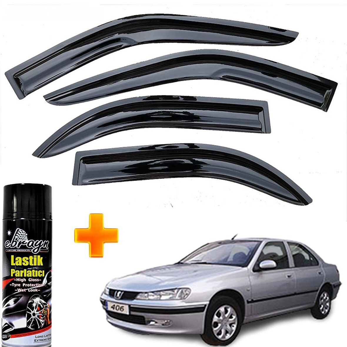 Peugeot 406 Mügen Cam Rüzgarlığı 1995-2005 Arası 4 Lü Takım +500ml Lastik Parlatıcı
