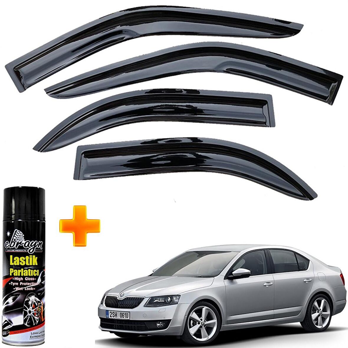 Skoda Octavia A7 Mügen Cam Rüzgarlığı 2013-2020 Arası 4 Lü Takım +500ml Lastik Parlatıcı