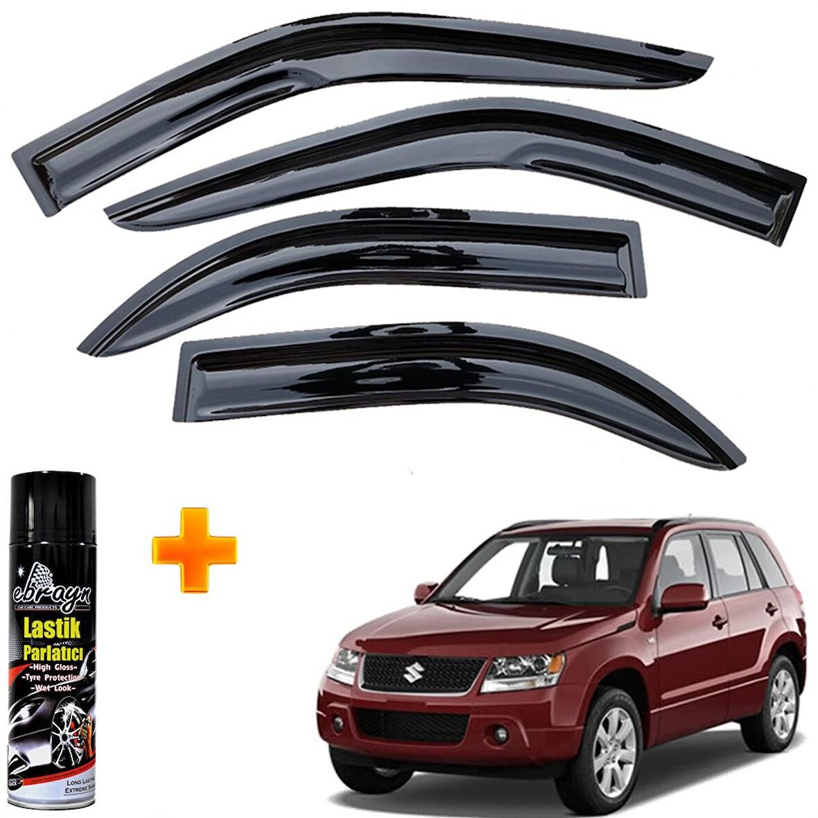 Suzuki Grand Vitara Mügen Cam Rüzgarlığı 2006-2012 Arası 4 Lü Takım +500ml Lastik Parlatıcı