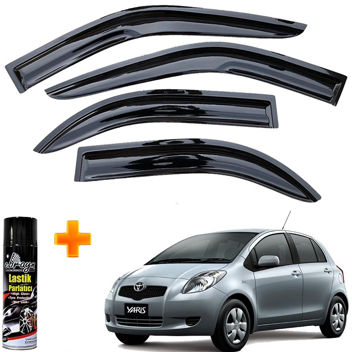 Toyota Yaris Mügen Cam Rüzgarlığı Hb 2006-2012 Arası 4 Lü Takım +500ml Lastik Parlatıcı