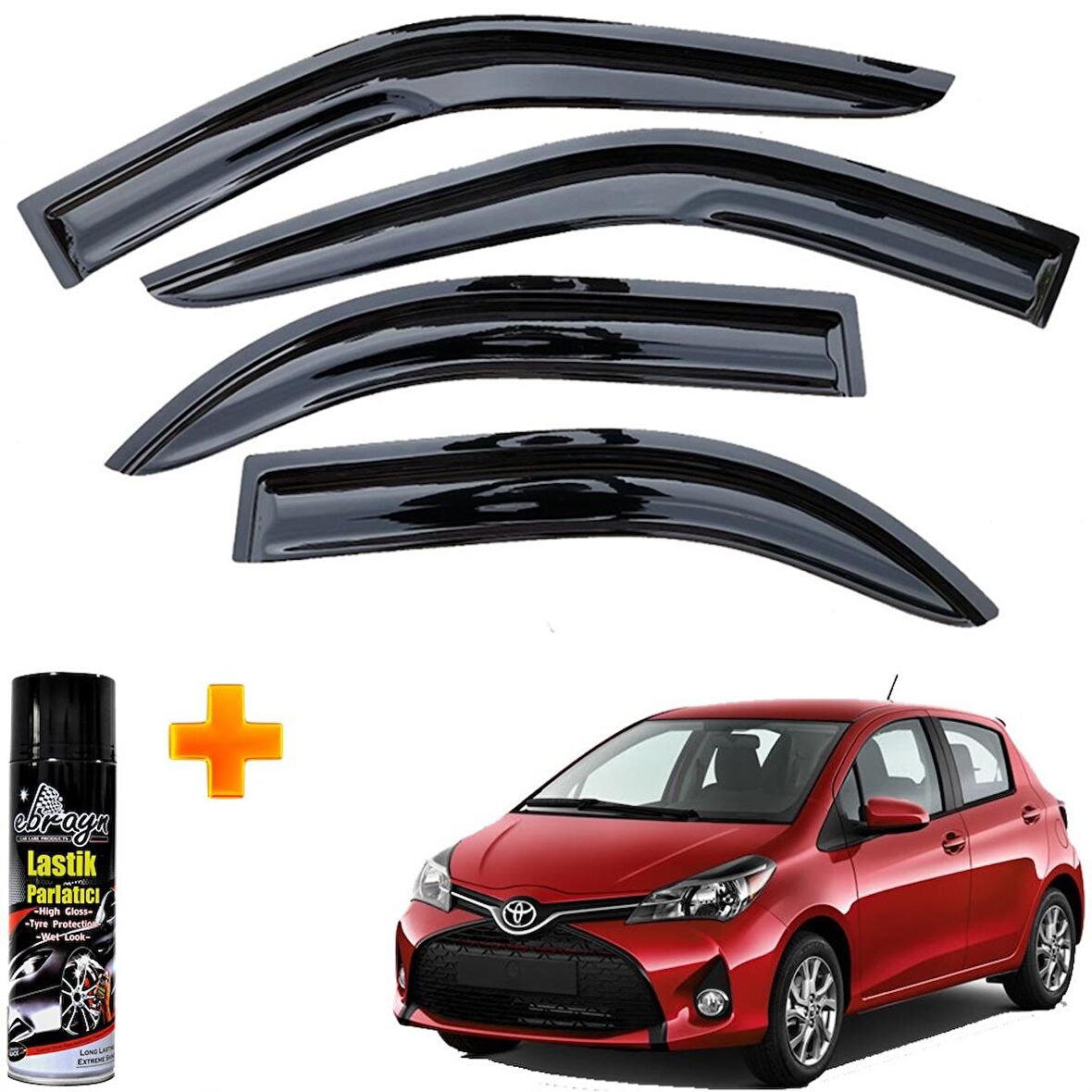 Toyota Yaris Mügen Cam Rüzgarlığı Hb 2012-2016 Arası 4 Lü Takım +500ml Lastik Parlatıcı