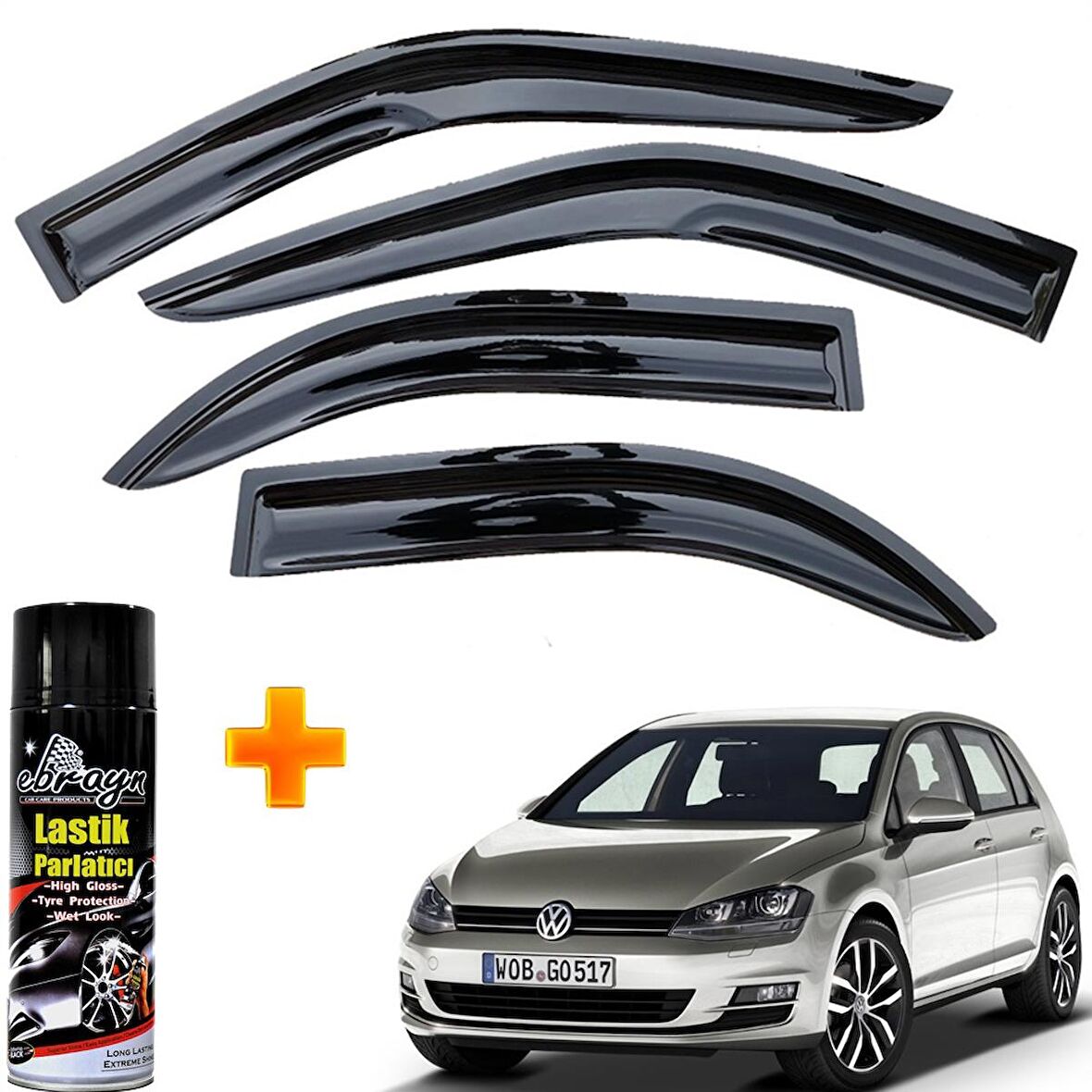 Vw Golf 7 Mügen Cam Rüzgarlığı 4 Lü 2013-2020 Arası 4 Lü Takım +500ml Lastik Parlatıcı