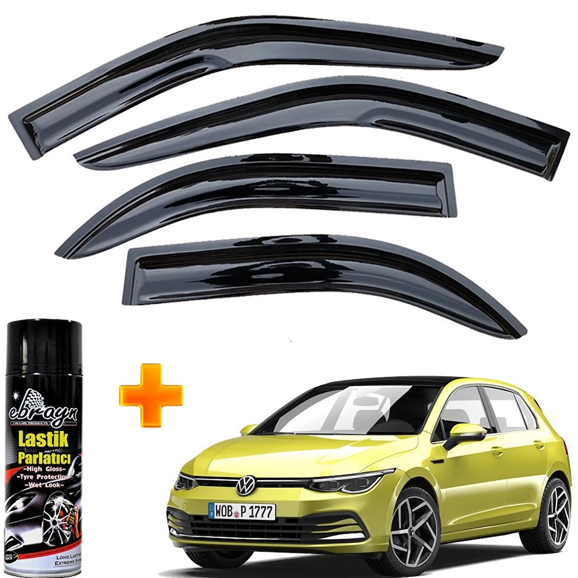 Vw Golf 8 Mügen Cam Rüzgarlığı 2020 Sonrası 4 Lü Takım +500ml Lastik Parlatıcı