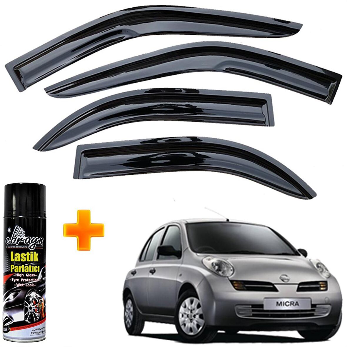 Nissan Micra Mügen Cam Rüzgarlığı 2003-2010 Arası 4 Lü Takım +500ml Lastik Parlatıcı