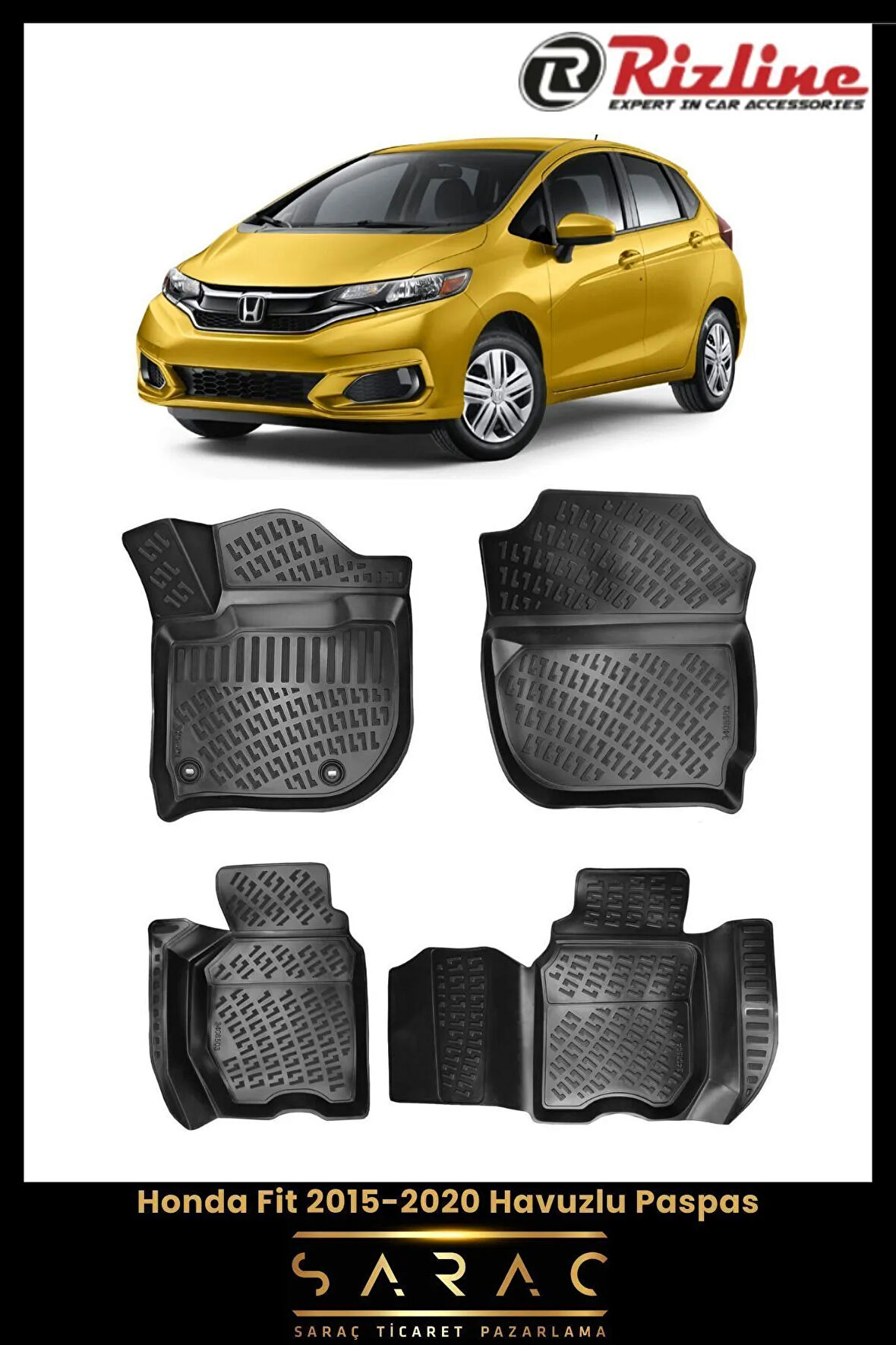 Rizline Honda Fit 2020 Model 3D Havuzlu Paspas