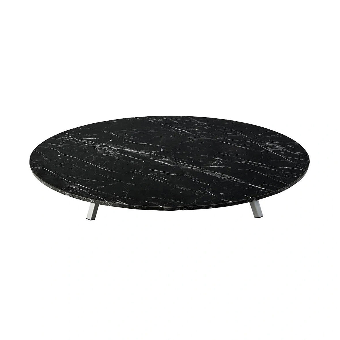KATLANABİLİR METAL AYAKLI AHŞAP YER SOFRASI TEPSİ SİNİ SİYAH MERMER DESEN 100 CM