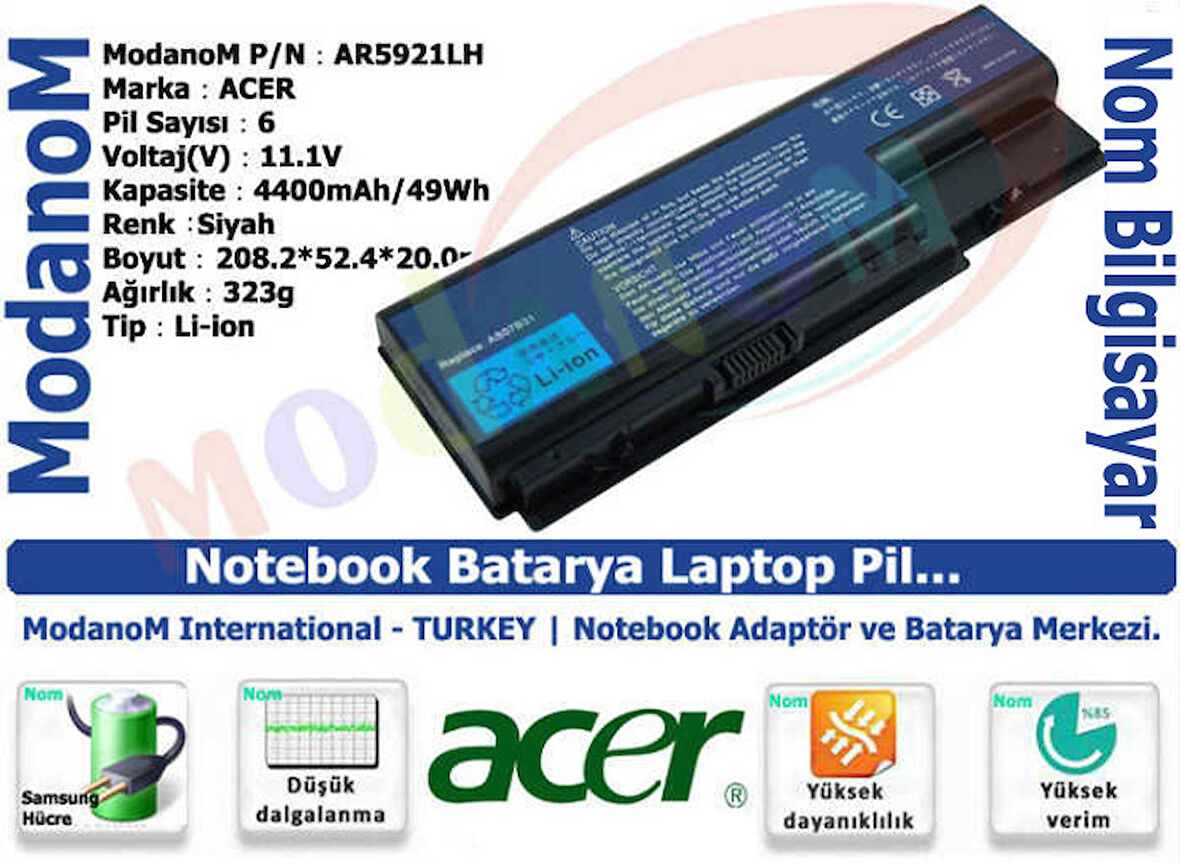 Acer Aspire 8920G-834G32Bn 8920G-932G32Bn Batarya Laptop Pil
