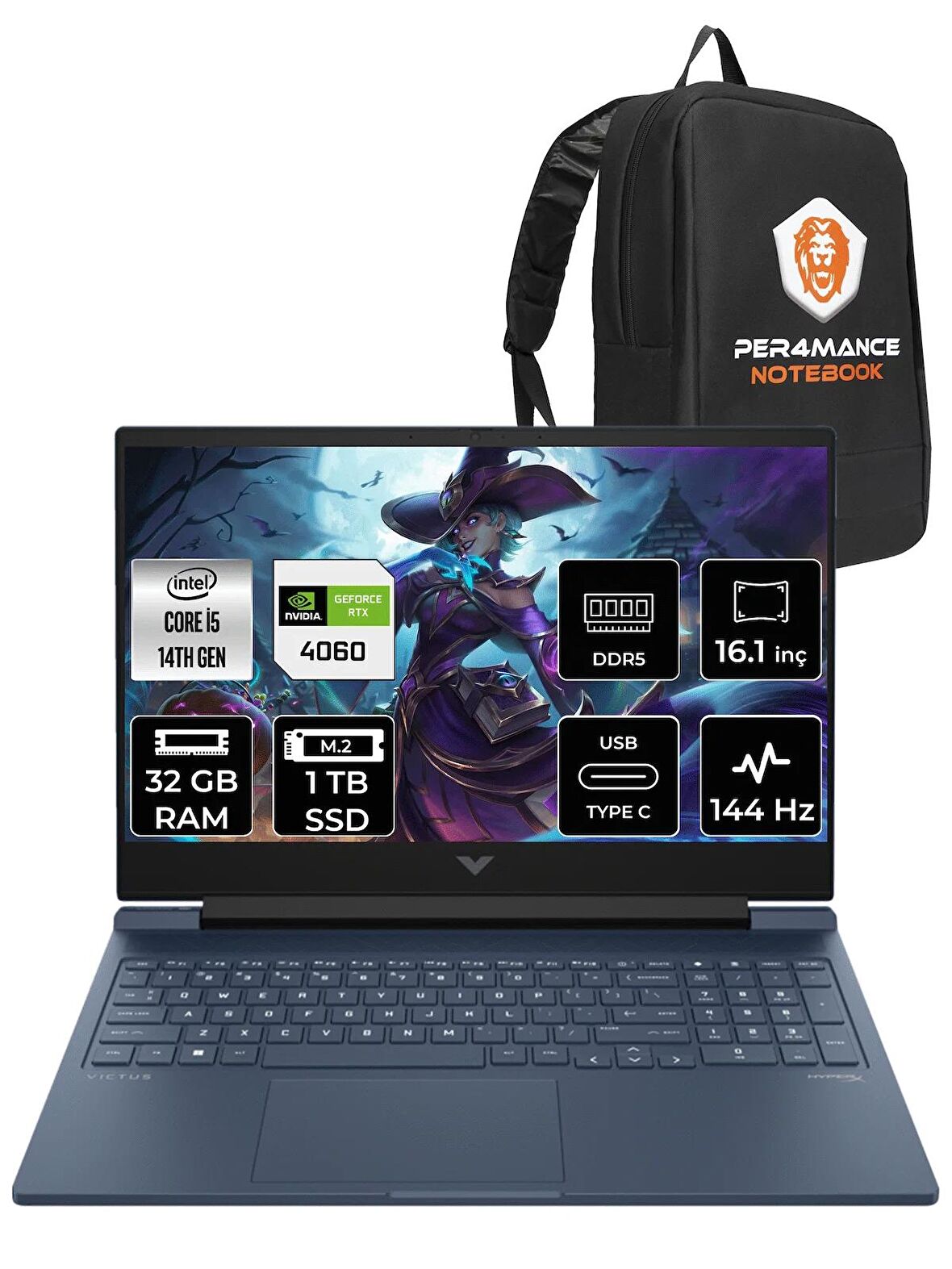 HP VİCTUS 16  i5-14500HX 32GB RAM 1TB SSD RTX4060/8GB 144Hz 16.1 FHD FDOS 9J251EA & PER4 ÇANTA