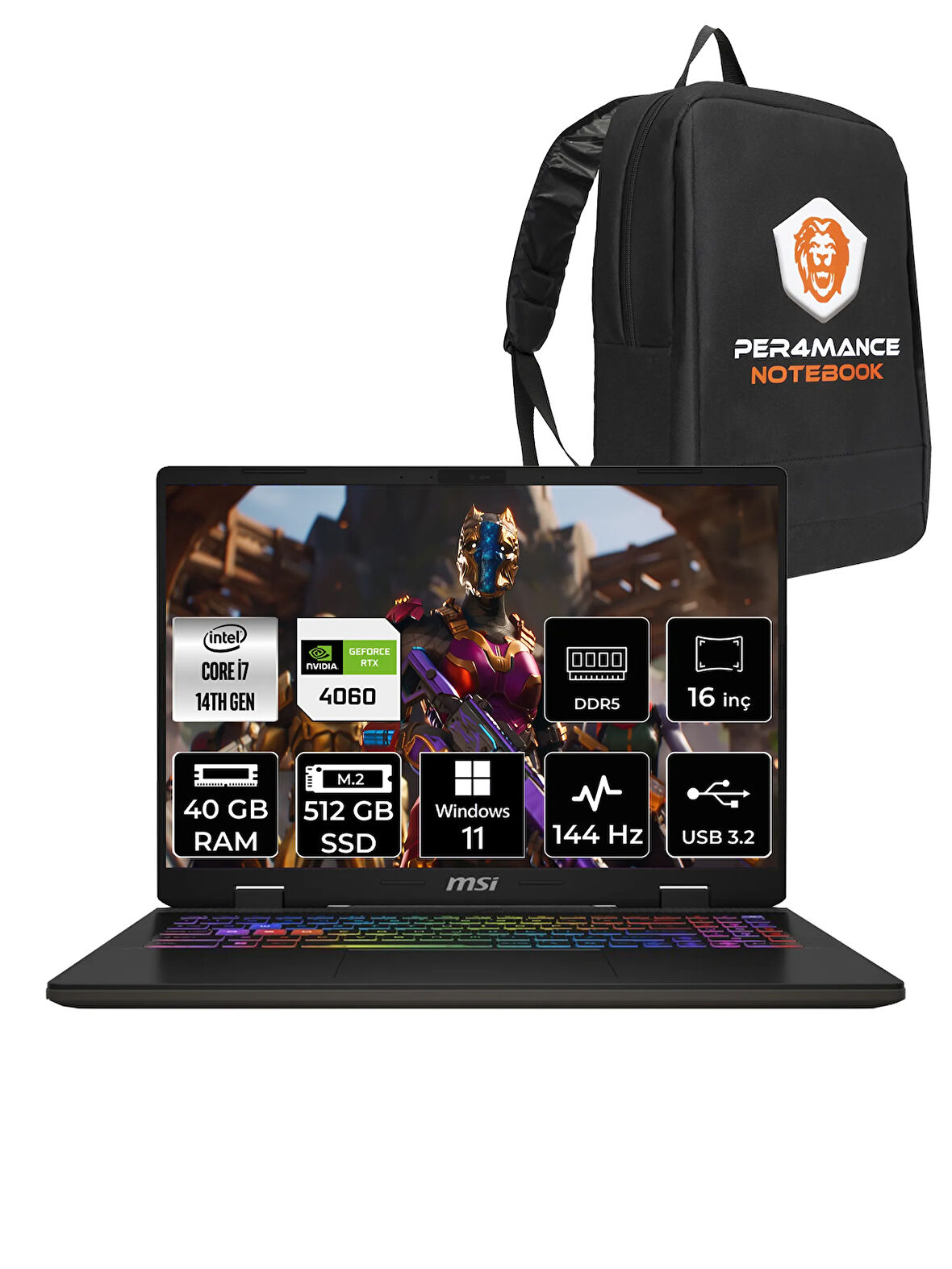 MSI SWORD 16 HX i7-14700HX 40GB 512GB SSD RTX4060/8GB 16" FHD+ 144HZ W11P B14VFKG-061XTR & PER4 ÇANTA