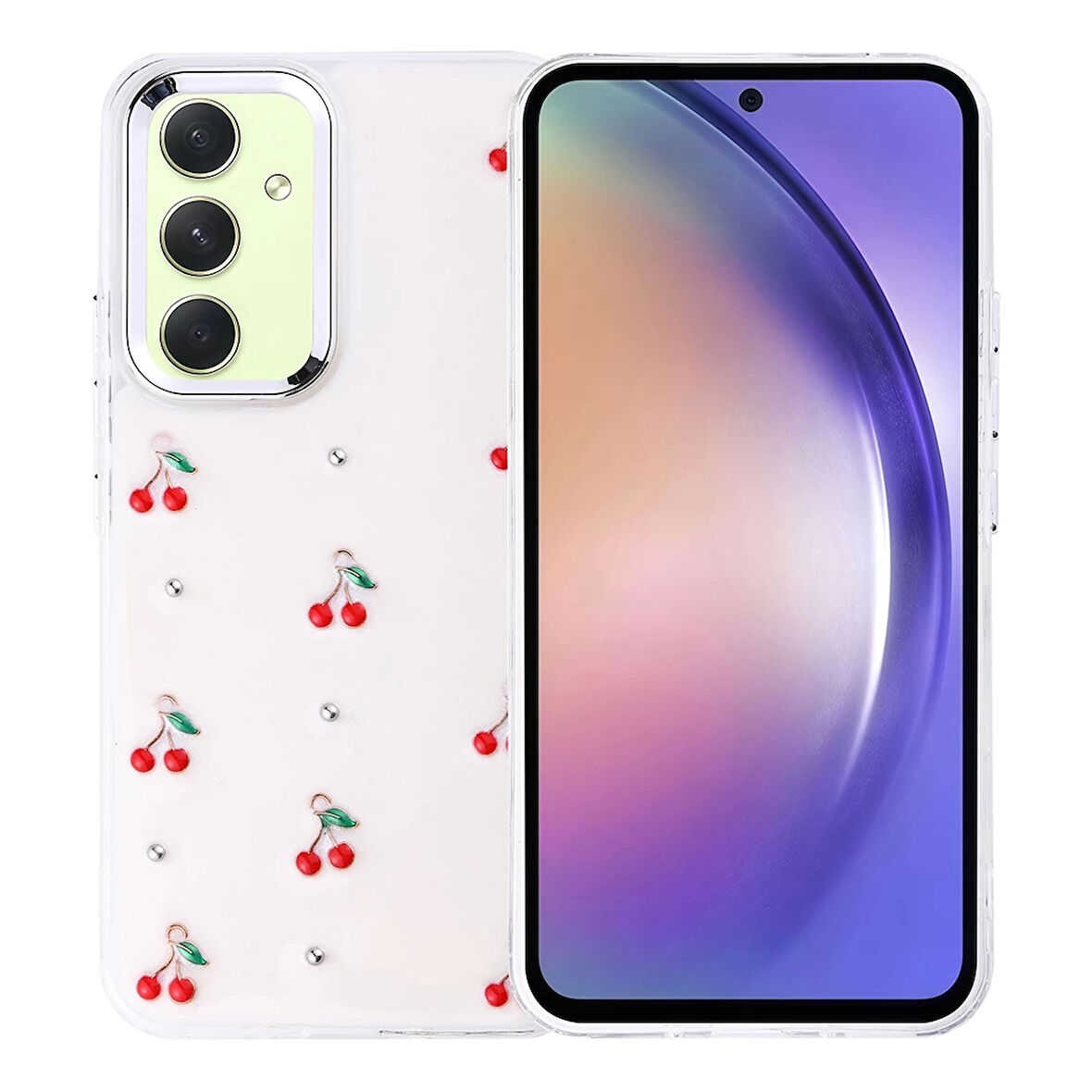 Samsung Galaxy A54 Kılıf Airbag Tasarımlı Simli Şeffaf Lopard Kutup Kapak