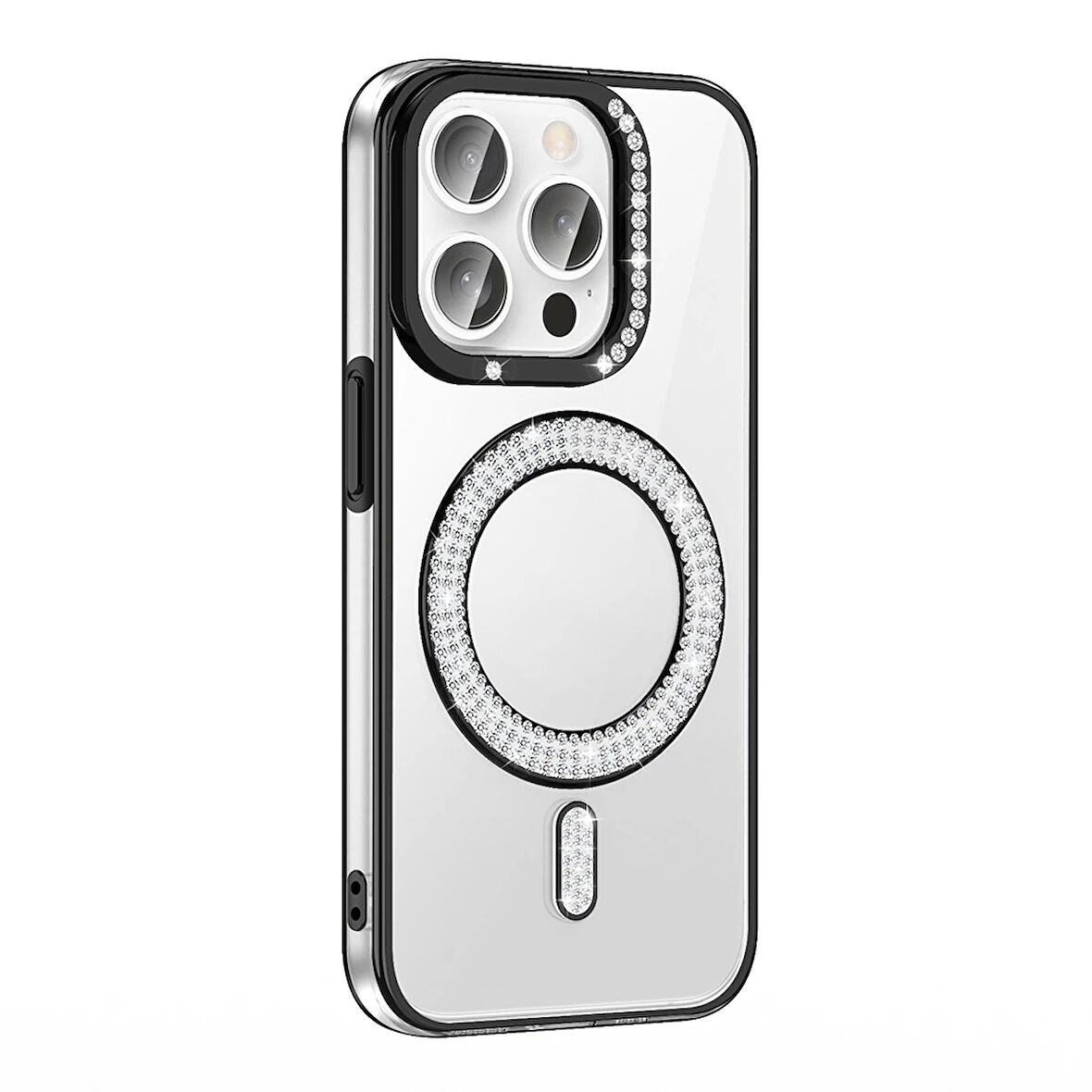 Apple İphone 14 Pro Max Kılıf Pırlanta Taş Tasarımlı Magsafe Şarj Özellikli Lopard Karetta Silikon Kapak