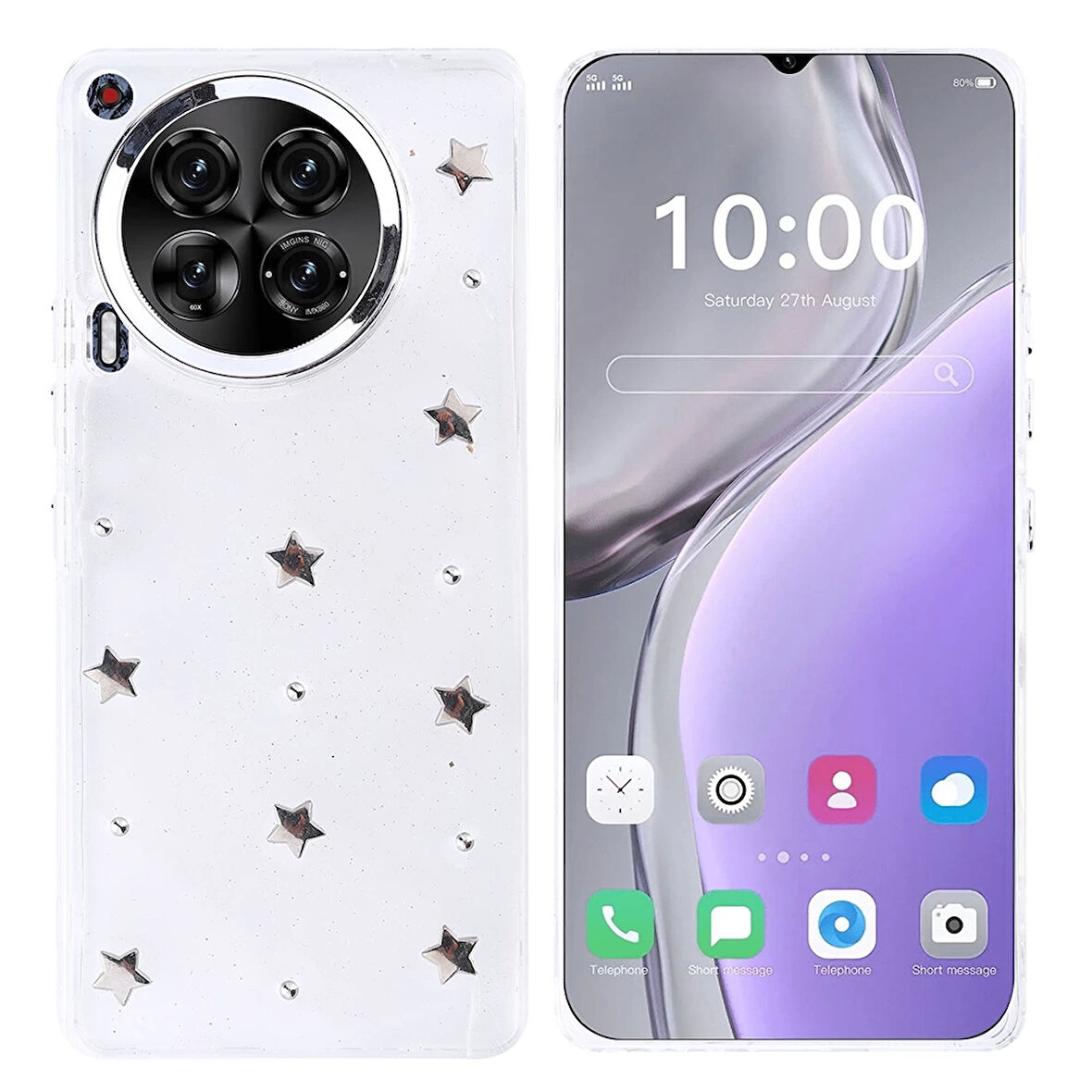 Tecno Camon 30 Kılıf Airbag Tasarımlı Simli Şeffaf Lopard Kutup Kapak