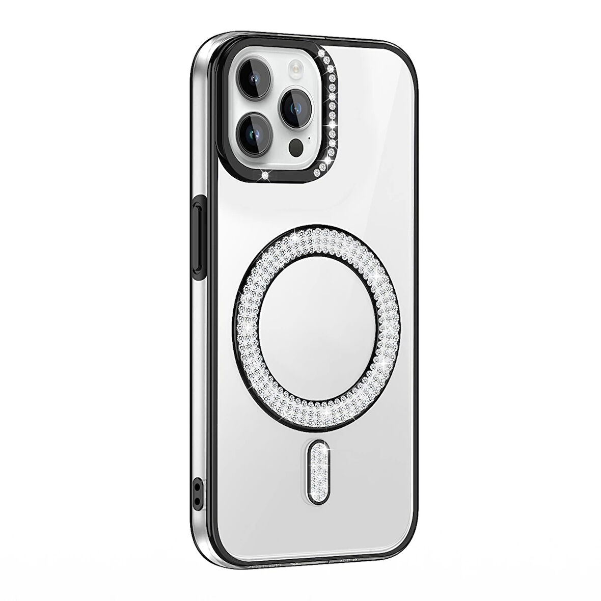 Apple İphone 12 Pro Kılıf Pırlanta Taş Tasarımlı Magsafe Şarj Özellikli Lopard Karetta Silikon Kapak