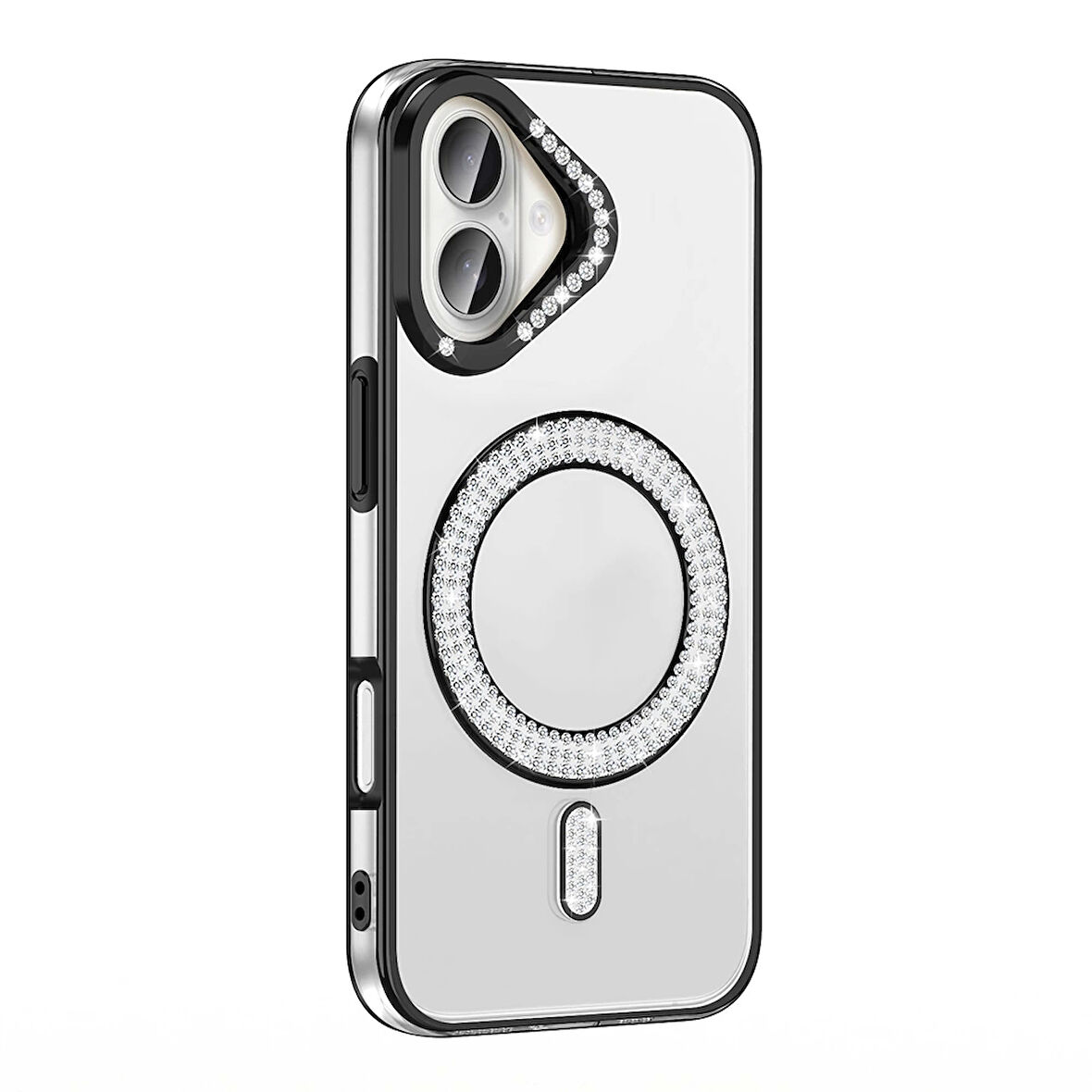 Apple İphone 16 Kılıf Pırlanta Taş Tasarımlı Magsafe Şarj Özellikli Lopard Karetta Silikon Kapak