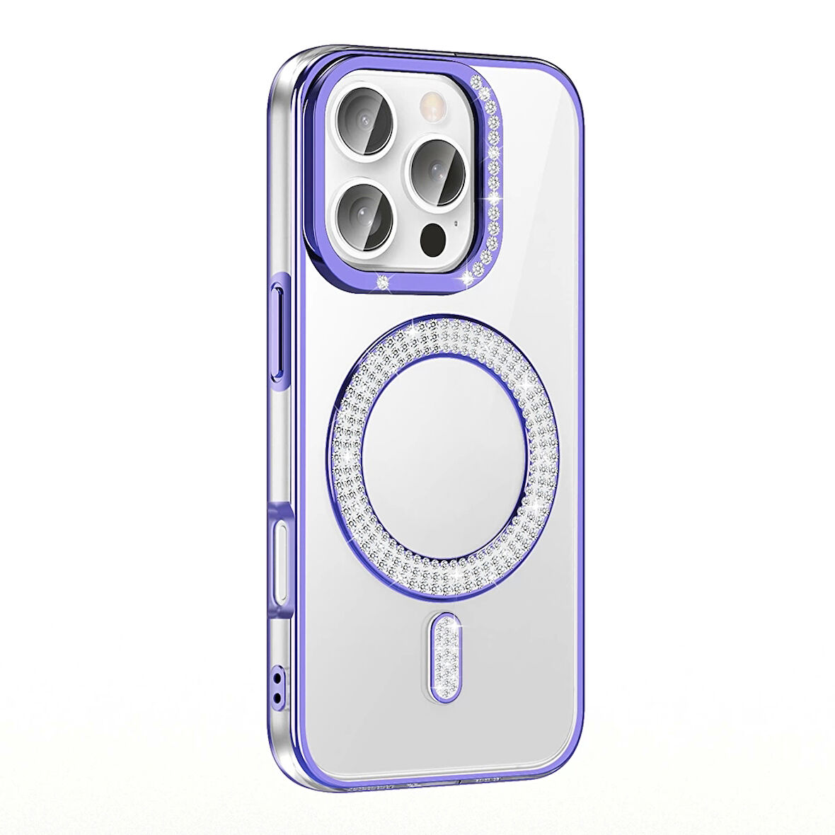 Apple İphone 16 Pro Kılıf Pırlanta Taş Tasarımlı Magsafe Şarj Özellikli Lopard Karetta Silikon Kapak