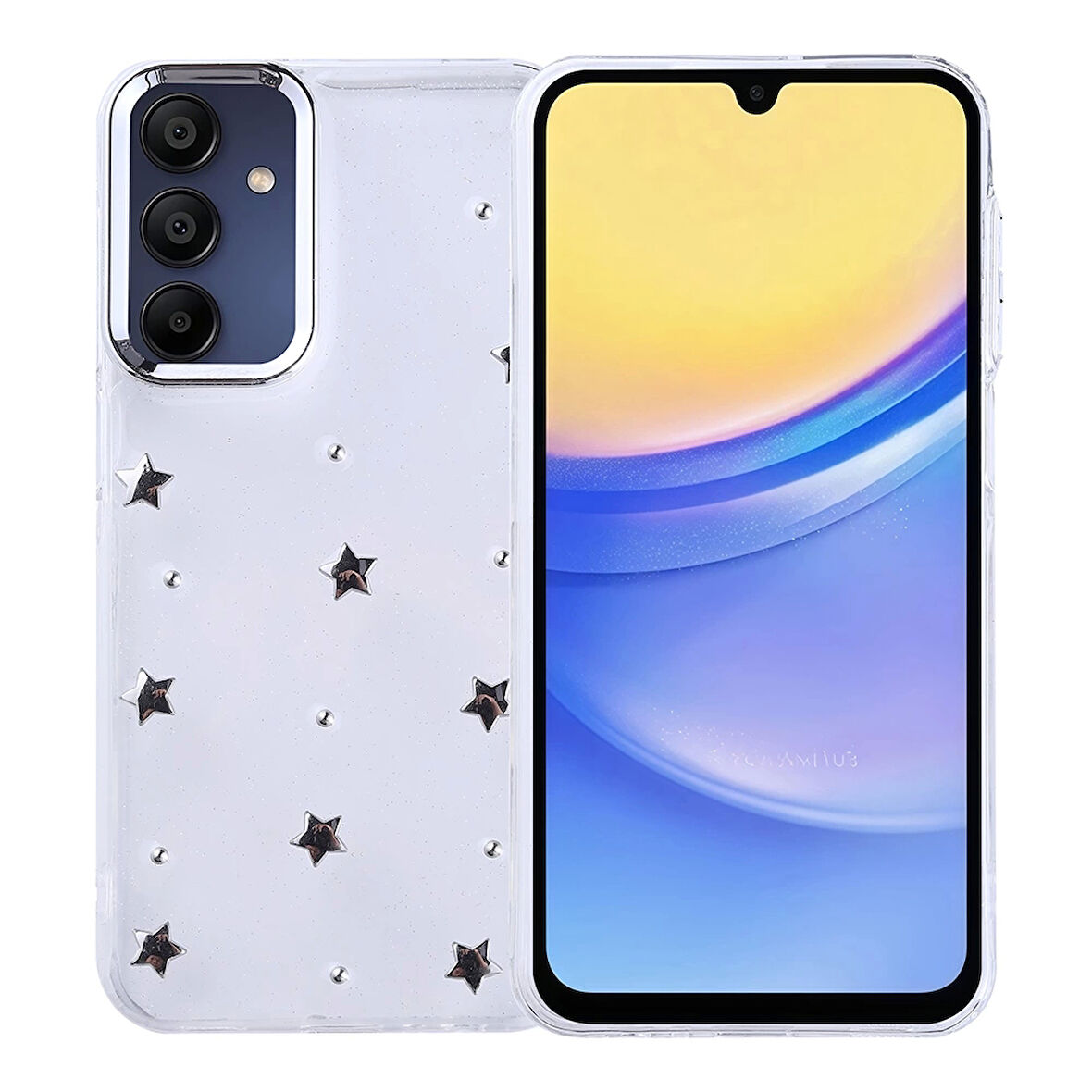 Samsung Galaxy A15 Kılıf Airbag Tasarımlı Simli Şeffaf Lopard Kutup Kapak