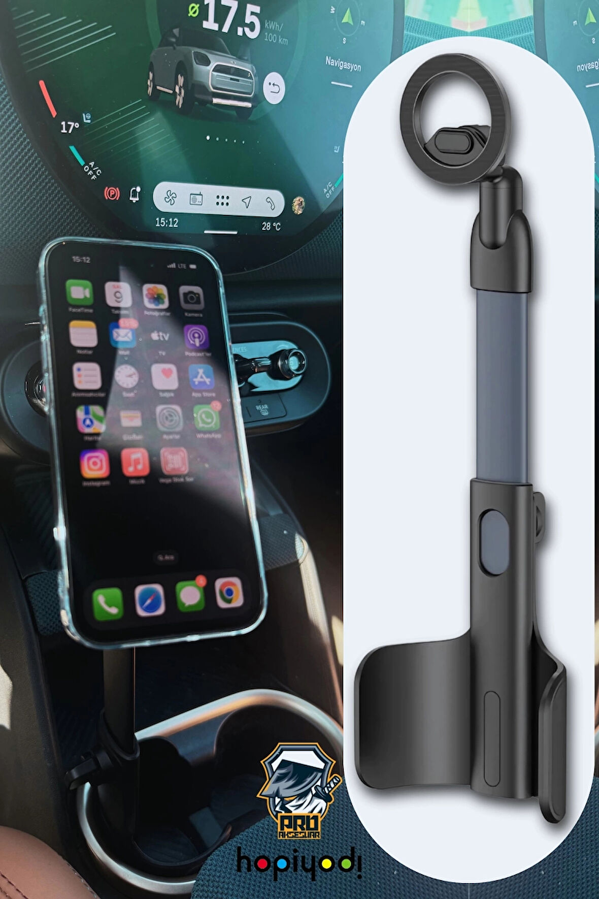 Mini Countryman Uyumlu Araç içi Telefon Tutucu 360 Derece Döndürülebilir Yükseklik Ayarlı MagSafe Tutucu