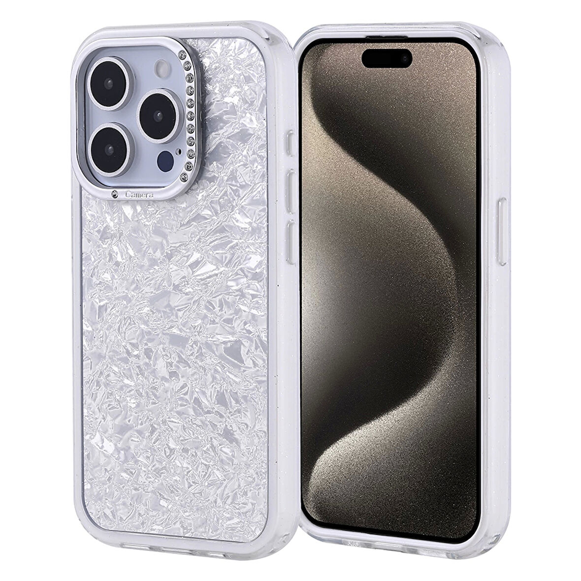 Apple İphone 15 Pro Kılıf Taşlı Tasarımlı Lopard Kapi Kapak