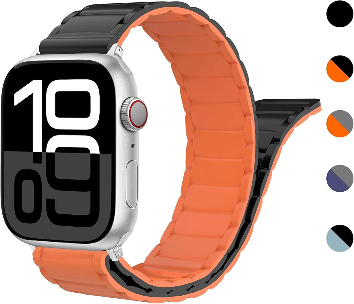 Apple Watch Ultra-Ultra 2 49mm Silikon Tırtıklı Kordon Siyah-Yeşil-Kahve-Turuncu Krd-122
