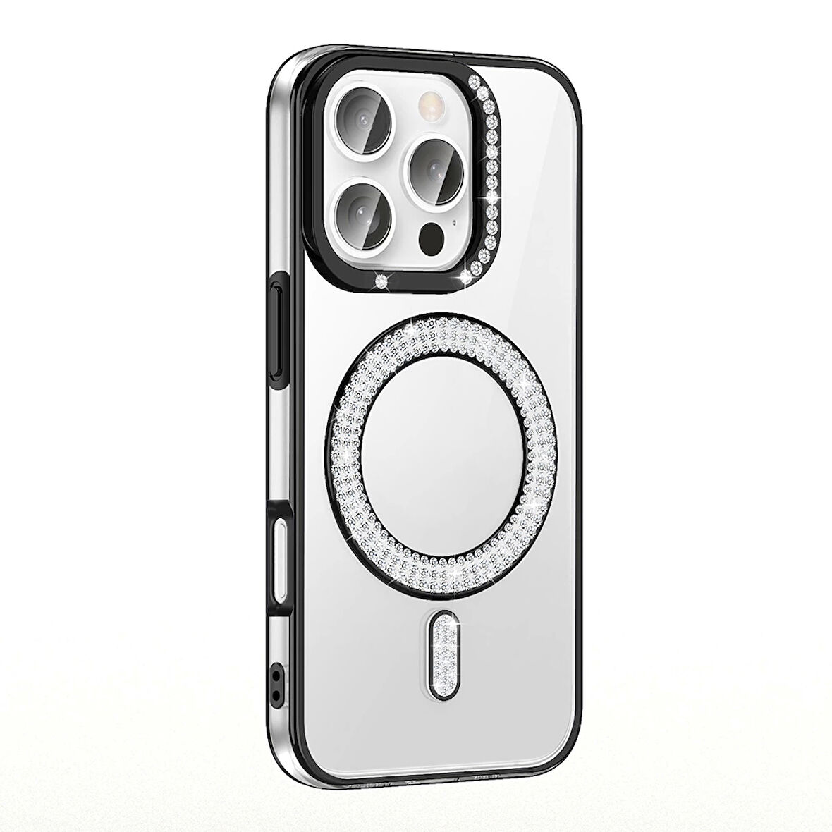 Apple İphone 16 Pro Max Kılıf Pırlanta Taş Tasarımlı Magsafe Şarj Özellikli Lopard Karetta Silikon Kapak