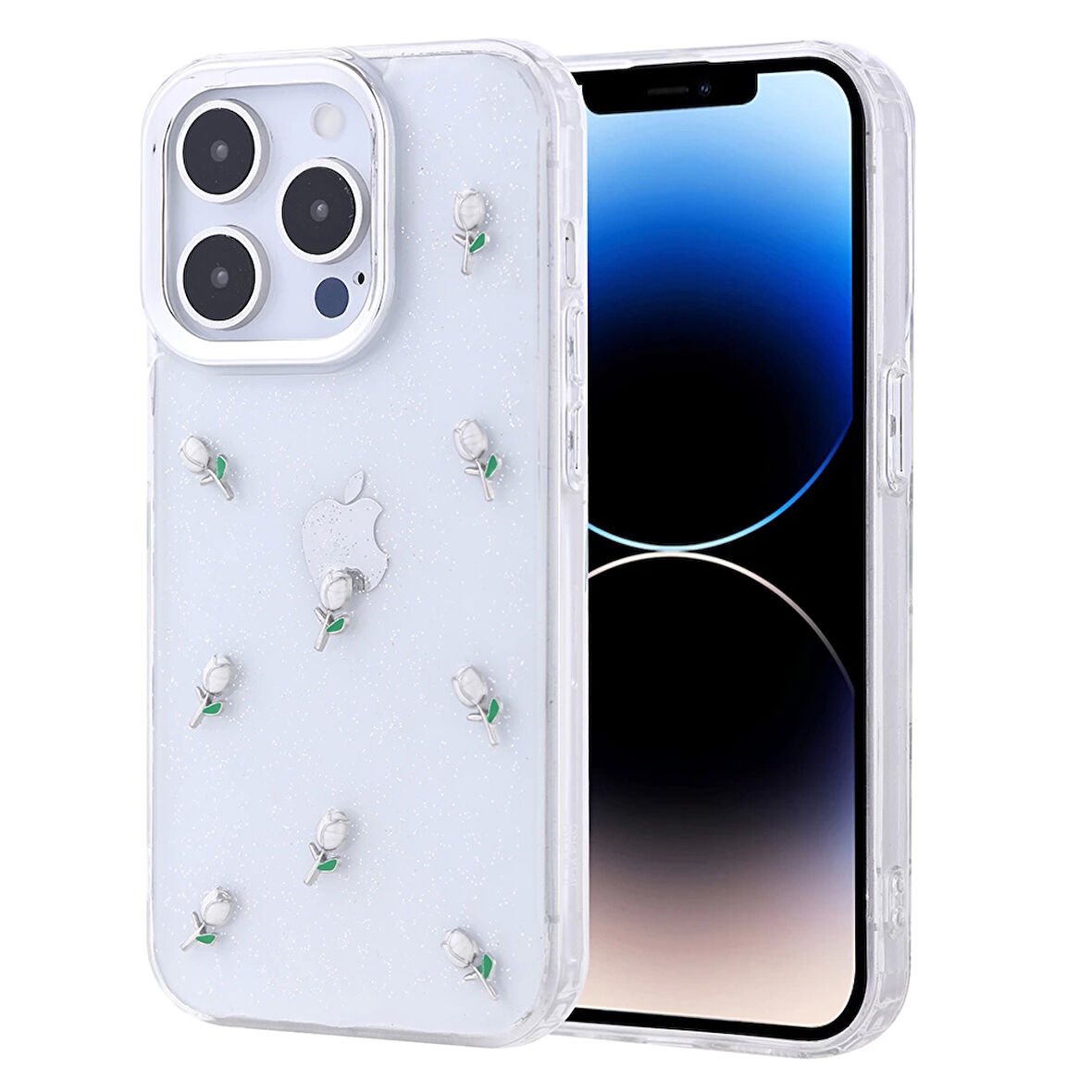 Apple İphone 14 Pro Kılıf Airbag Tasarımlı Simli Şeffaf Lopard Kutup Kapak