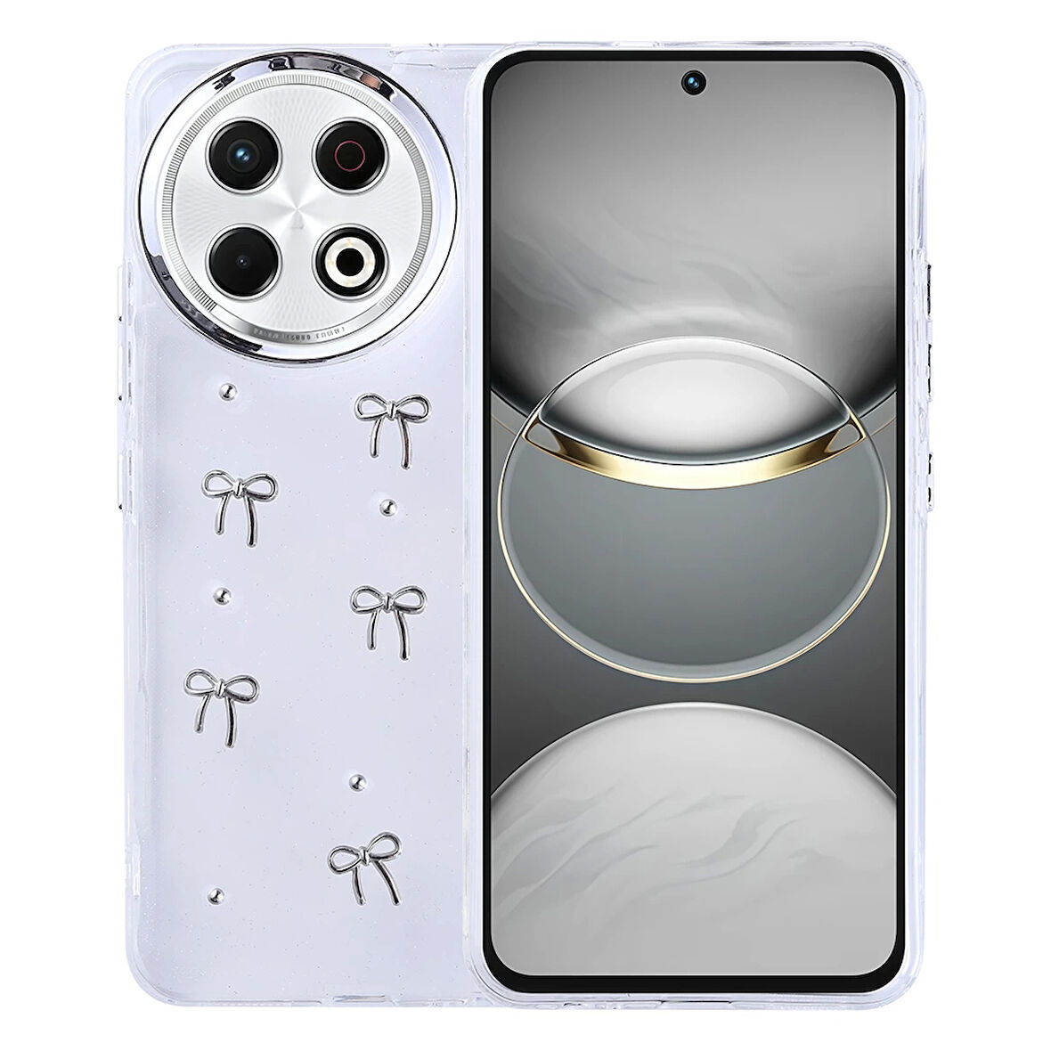 Tecno Spark 30 Pro Kılıf Airbag Tasarımlı Simli Şeffaf Lopard Kutup Kapak