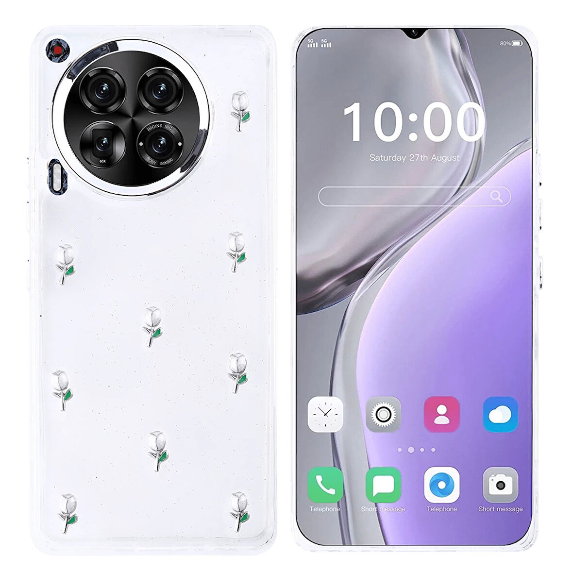 Tecno Camon 30 Kılıf Airbag Tasarımlı Simli Şeffaf Lopard Kutup Kapak