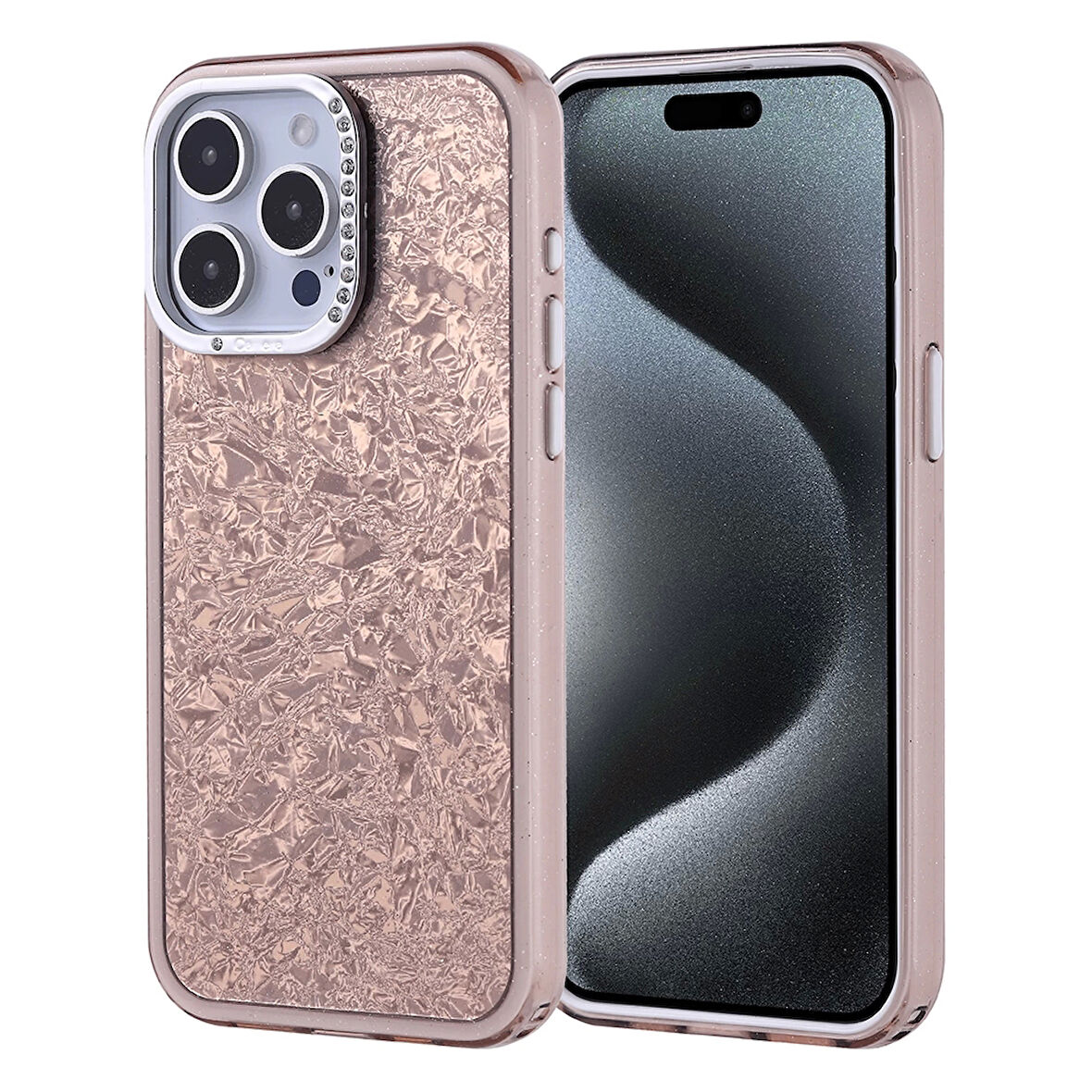 Apple İphone 15 Pro Max Kılıf Taşlı Tasarımlı Lopard Kapi Kapak