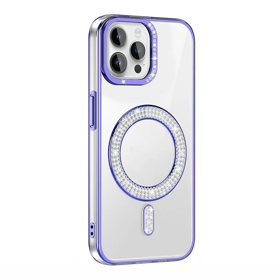 Apple İphone 12 Kılıf Pırlanta Taş Tasarımlı Magsafe Şarj Özellikli Lopard Karetta Silikon Kapak