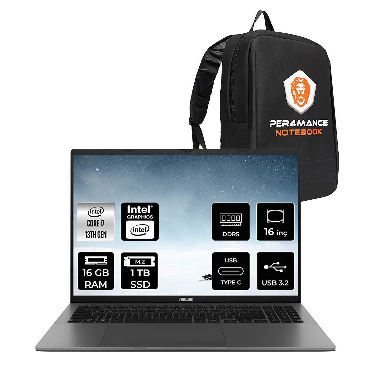 ASUS Vivobook S16 i7 13620H 16GB DDR5 1TB SSD 16" 144Hz WUXGA FDOS S3607VA Dizüstü Bilgisayar