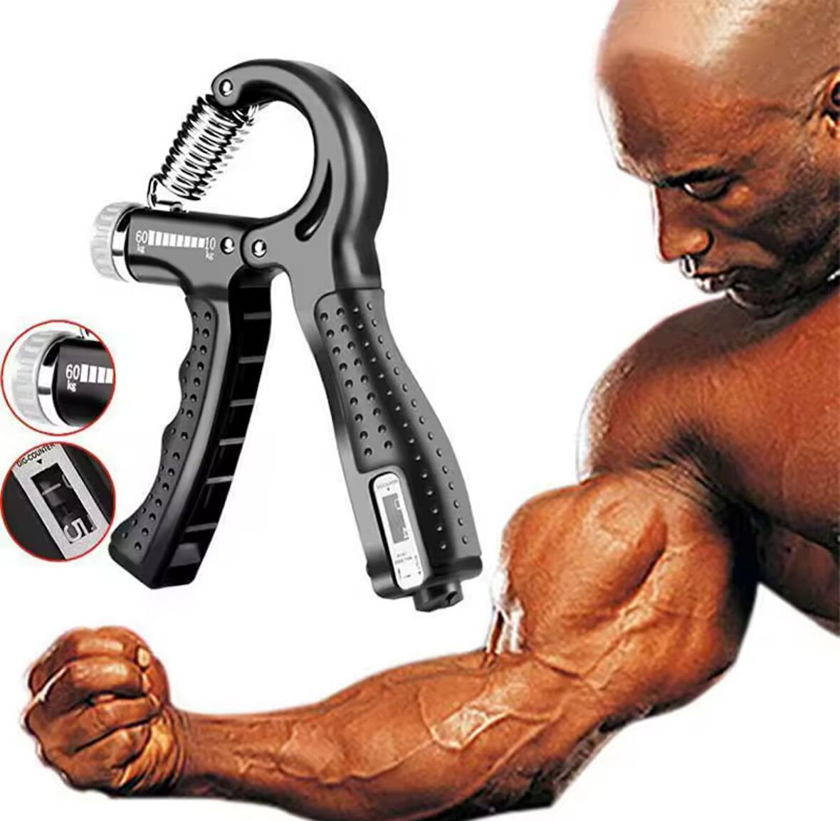 Sayaçlı Ayarlanabilir El Yayı 5-60 Kg | El Bilek Parmak Önkol Kas Güçlendirici Egzersiz Aleti