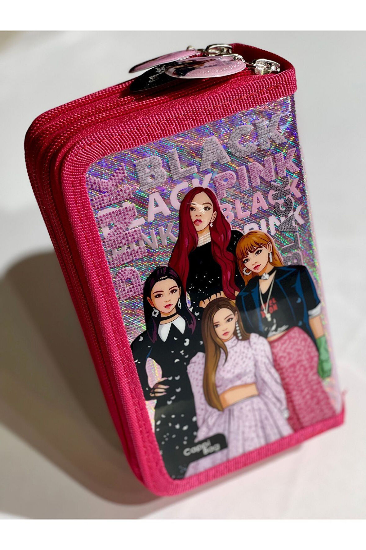 Cappi Bag Black Pink Girl Pembe 3 Fermuarlı Bölmeli Çocuk Okul Kalem Kutusu 19x11x6cm