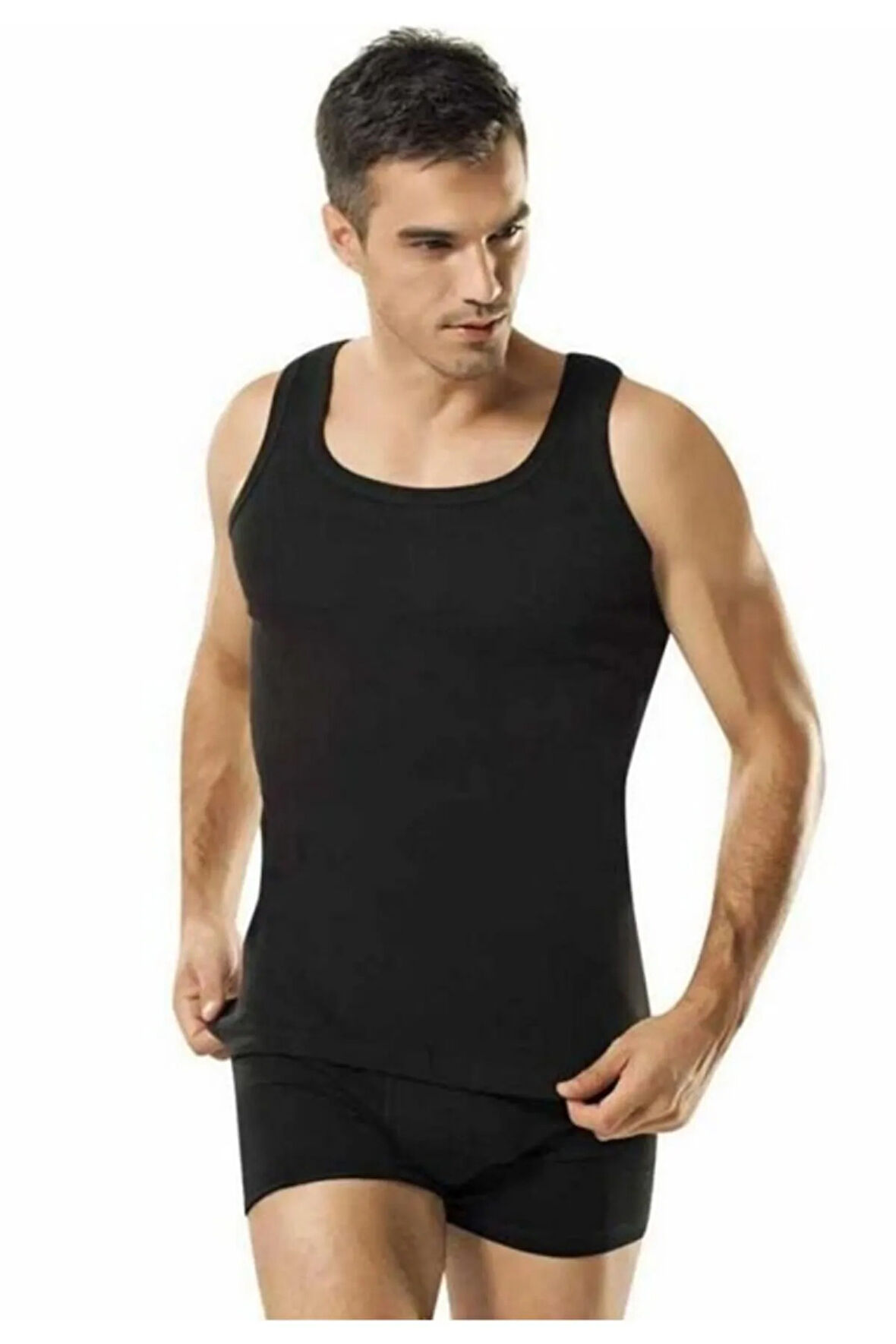 112 Tam Pamuklu Ribana Erkek Atlet Gri