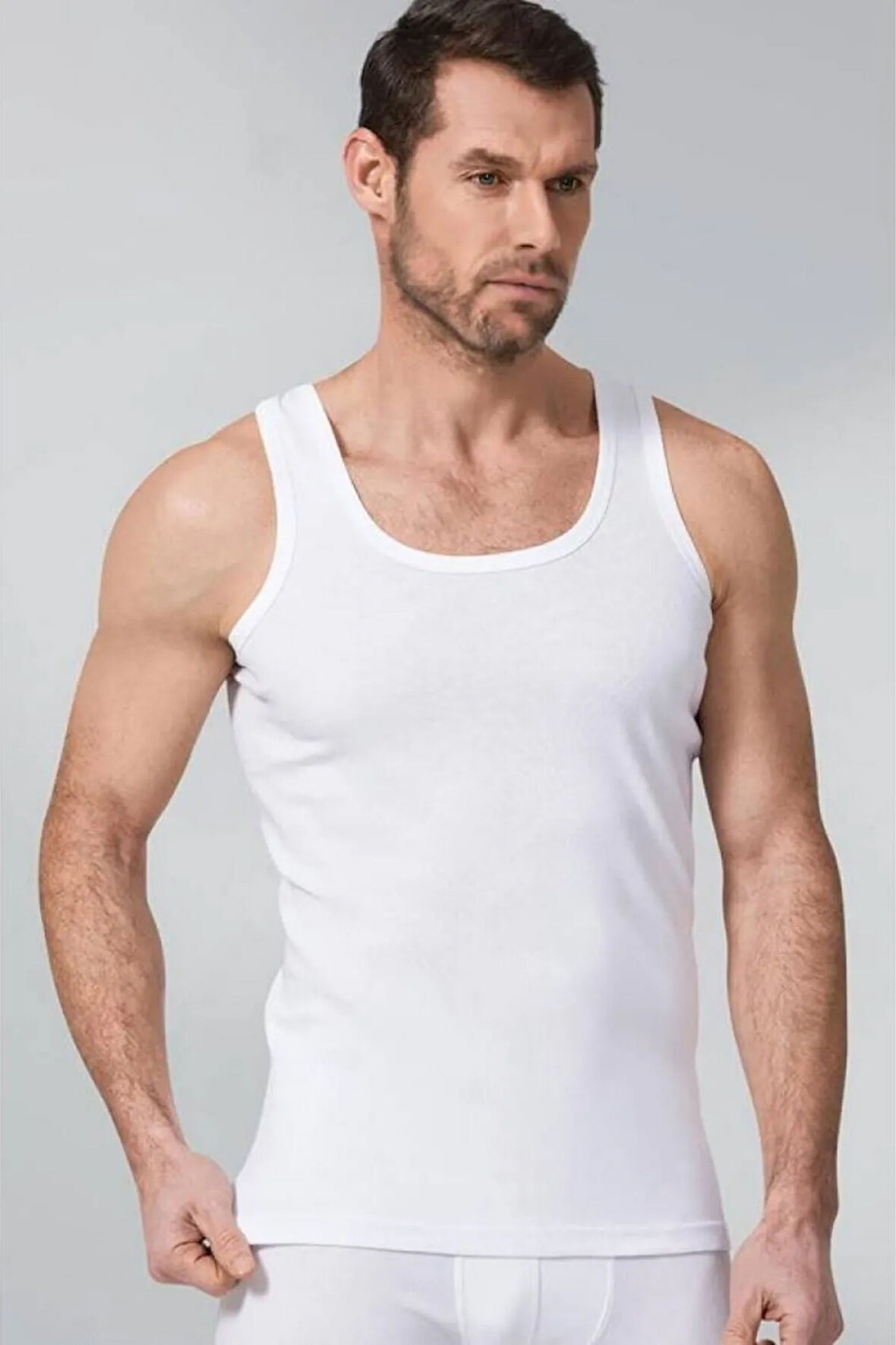 112 Tam Pamuklu Ribana Erkek Atlet Gri