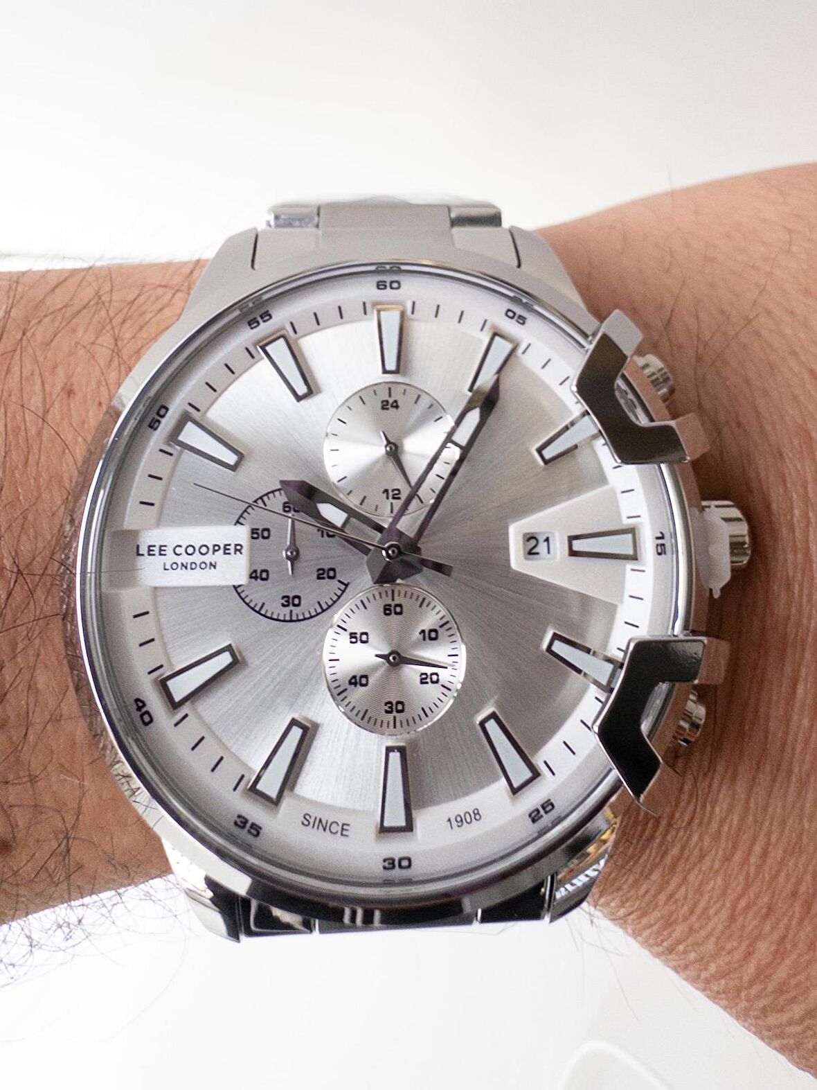 Lee cooper 43 mm sports çelik dual time takvimli erkek kol saati