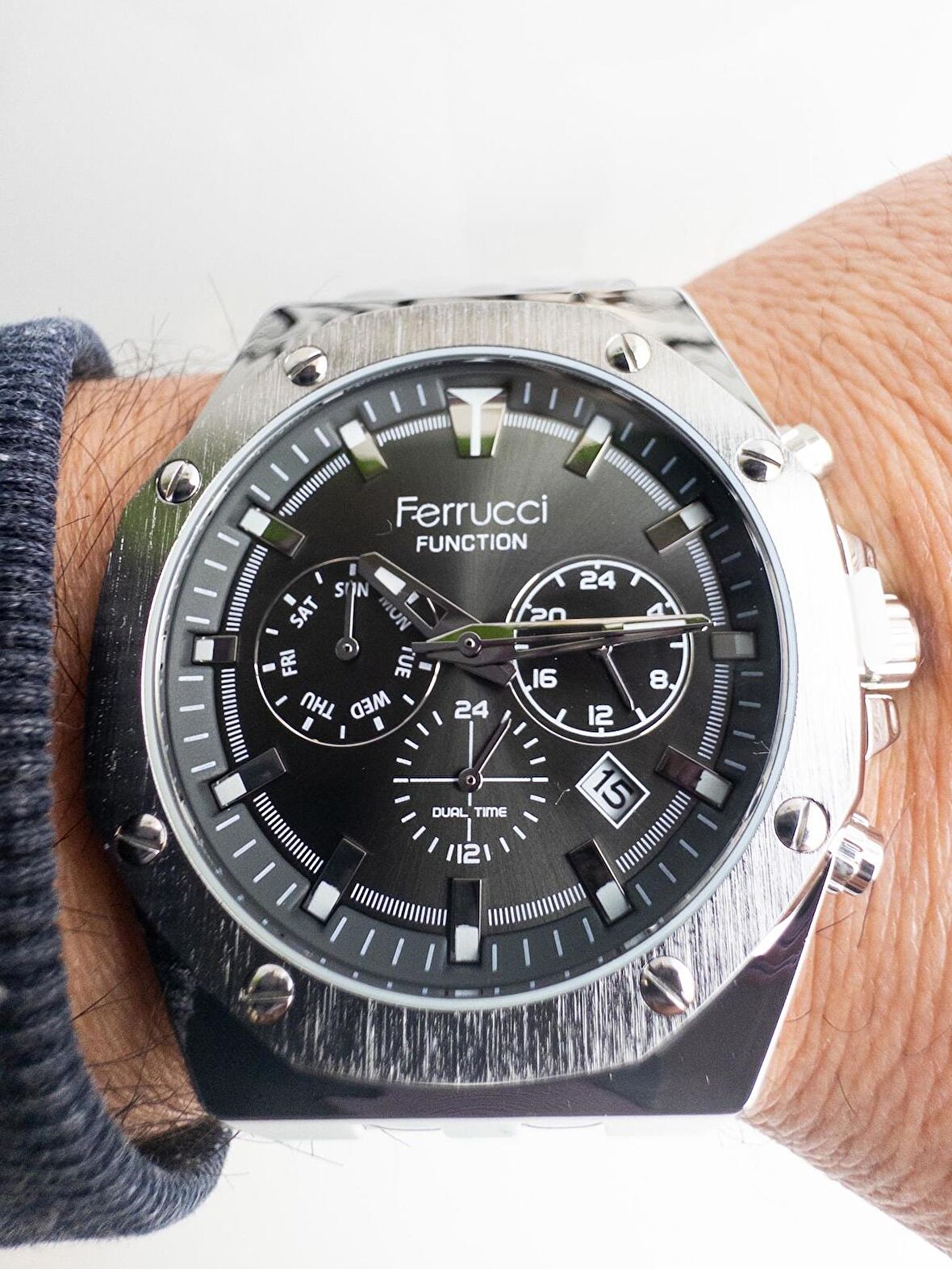 Ferrucci dual time lı çelik erkek kol saati