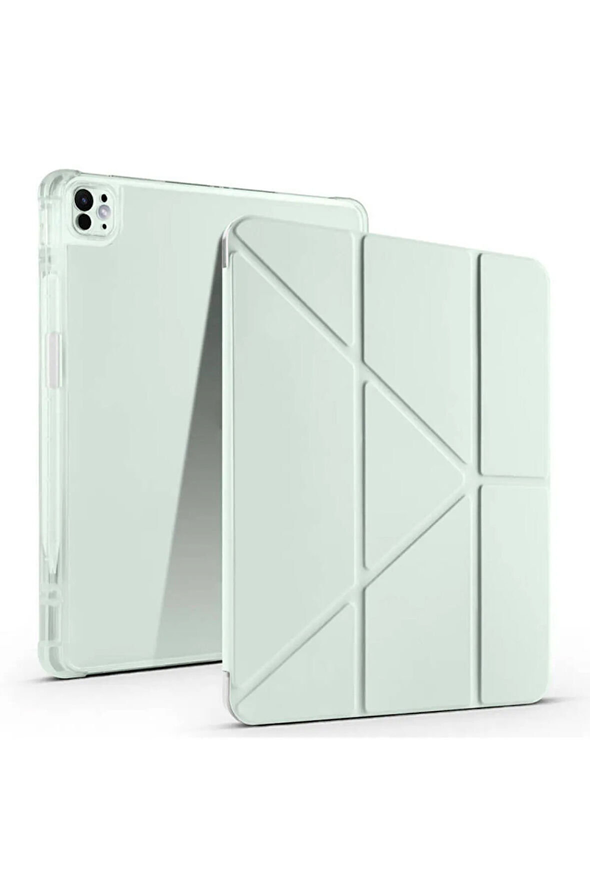Apple iPad Air 13 Inç 2024 (A2898-A2899) Uyumlu Kılıf 3 Farklı Stand Kalemlikli Tri Folding Tablet Kılıfı