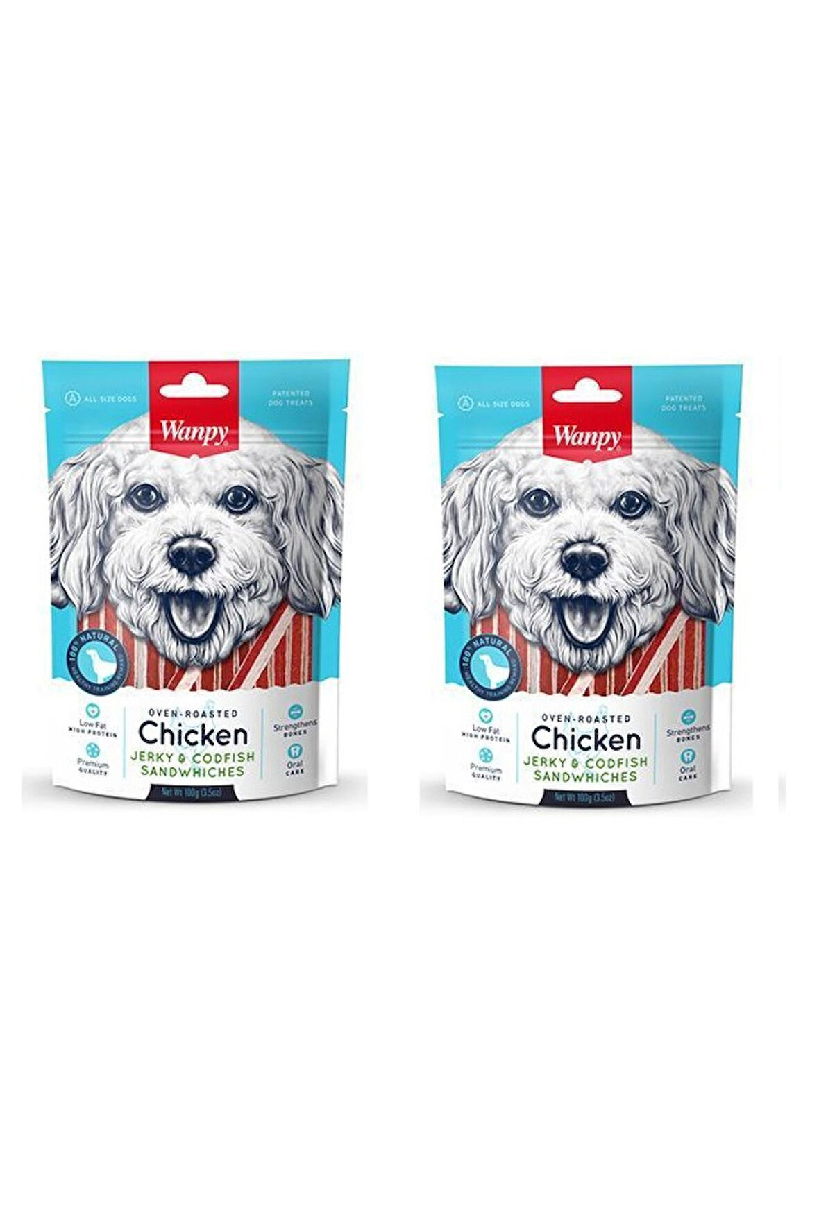 Wanpy Tavuk ve Morina Balık Sandwich Köpek Ödülü 100 Gr. X 2 Adet