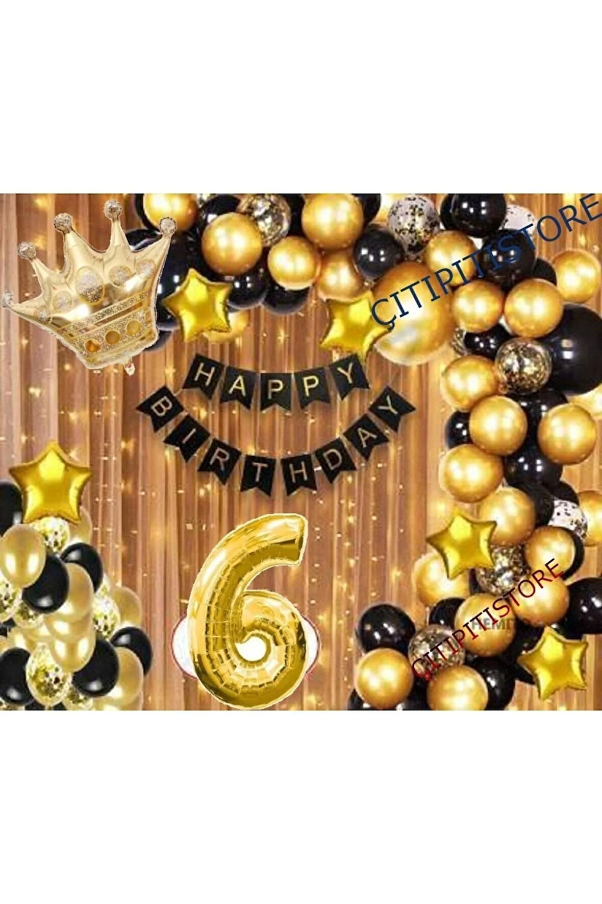 Kral Taçlı 6 Yaş Balon Zinciri Doğum Günü Seti