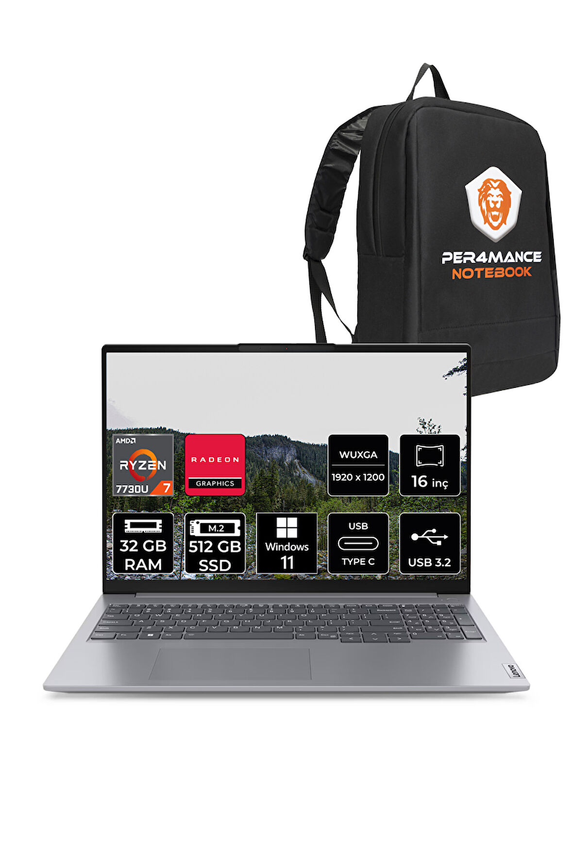 Lenovo Thinkbook 16 G6 R7 7730U 32GB 512GB SSD 16'' WUXGA W11H Dizüstü Bilgisayar & PER4 ÇANTA