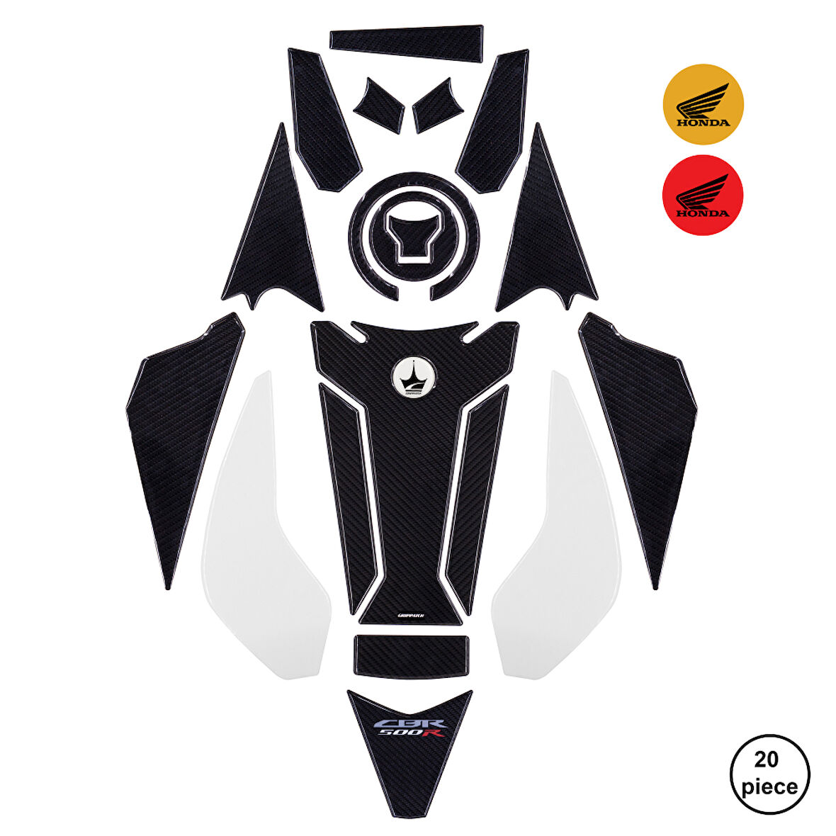 Honda CBR500 2025 ile Uyumlu Kaydırmaz 6D Karbon 20 Parça Tank Pad Seti GC30
