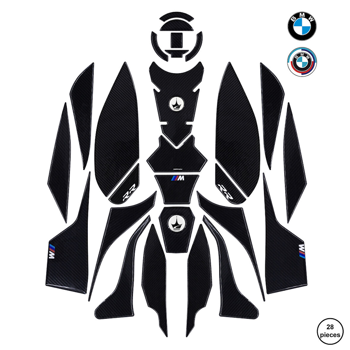 BMW S1000RR 2024-2025 ile Uyumlu Kaydırmaz 6D Karbon 28 Parça Tank Pad Seti GC41