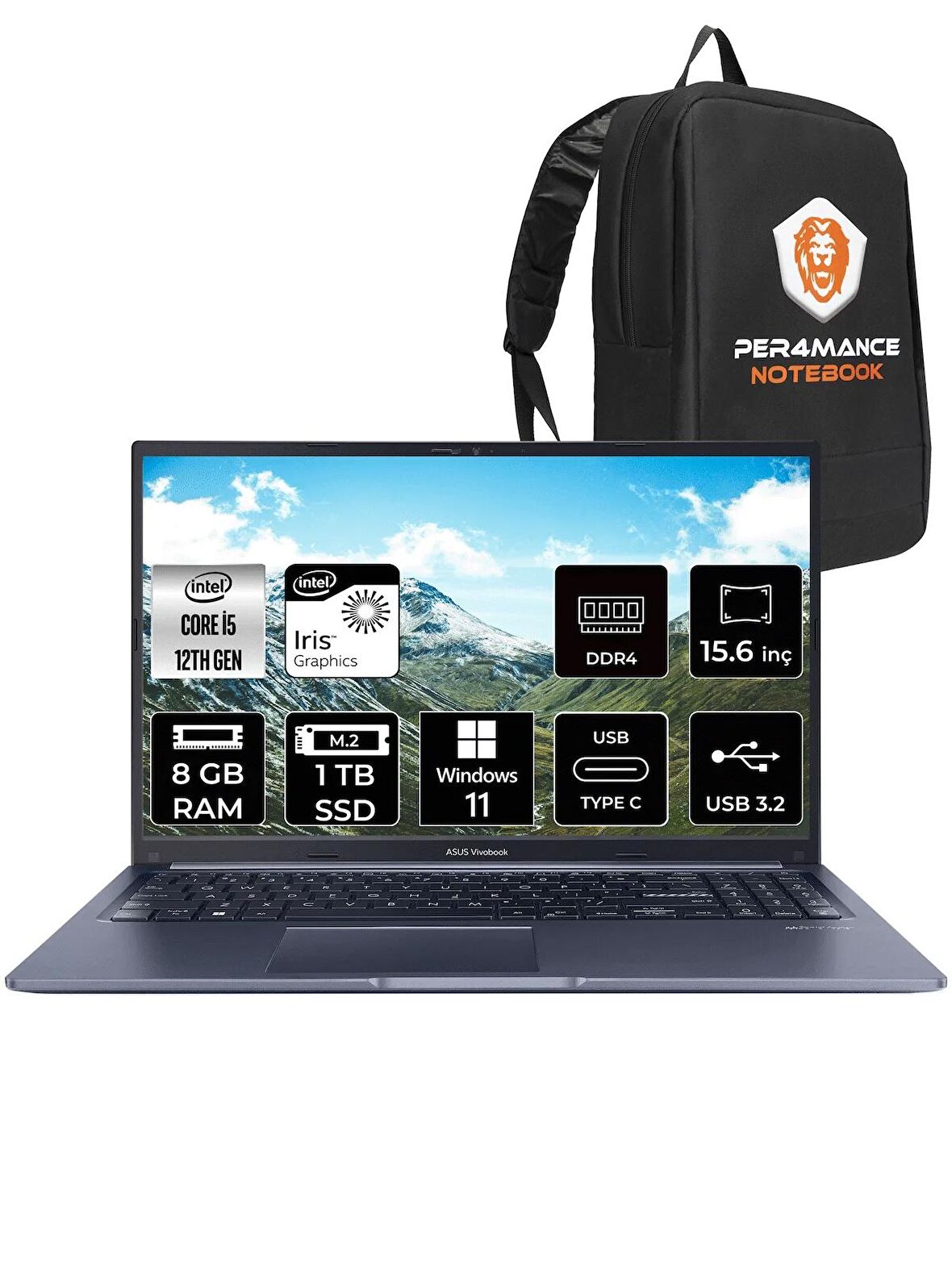 ASUS Vivobook 15 X1502ZA i5 1235U 8GB RAM 1TB SSD 15.6'' FHD W11PRO EJ1071 & PER4 ÇANTA