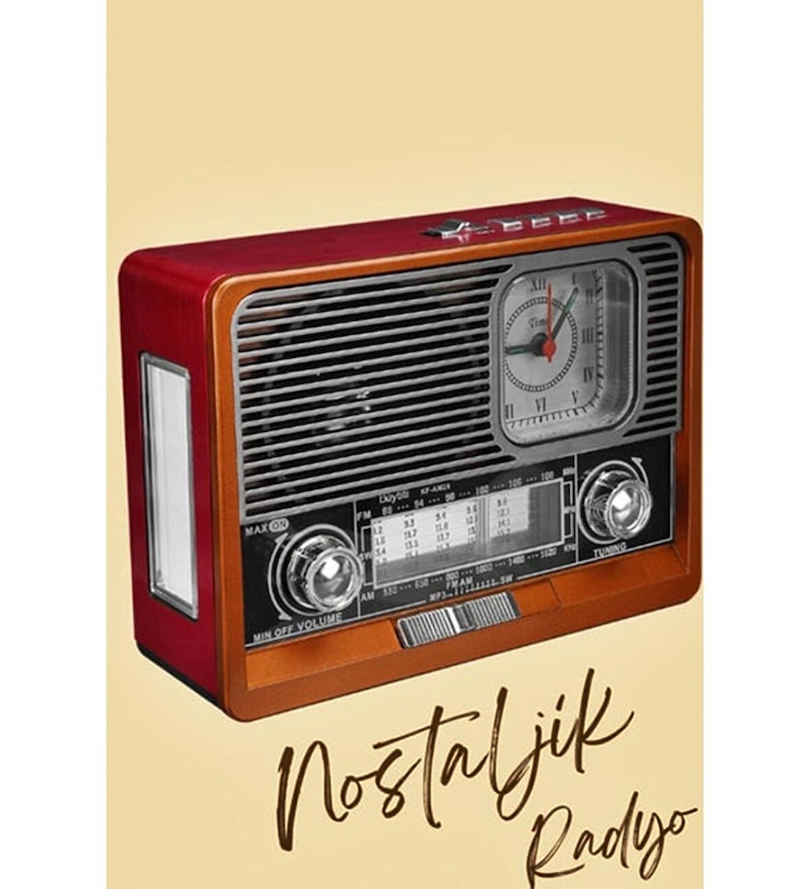 Nostaljik Radyo Bluetooth Hoparlör Led Işıklı Saatli Sd Kart Usb Aux Girişli Şarjlı K-105 RADYO KIRMIZI