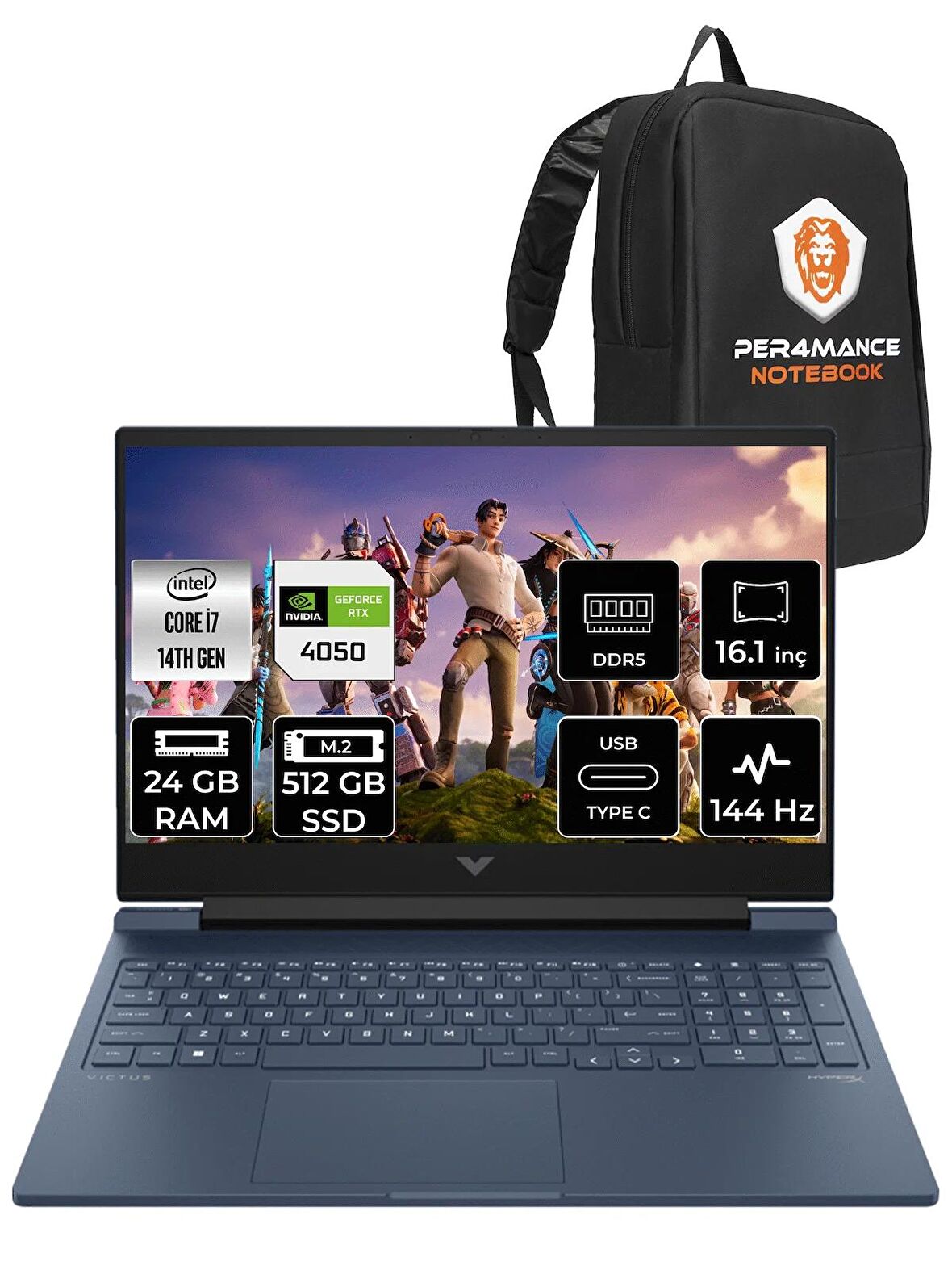 HP VİCTUS 16  i7-14700HX 24GB RAM 512GB SSD RTX4050/6GB 144Hz 16.1 FHD FDOS 9J253EA & PER4 ÇANTA
