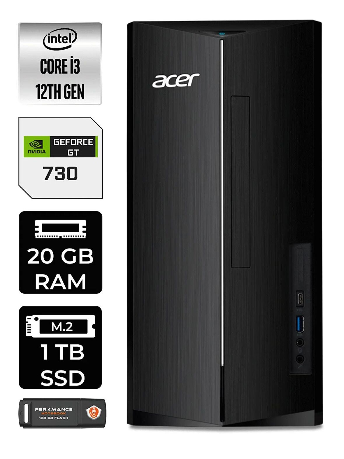 Lenovo NEO 50T i3 12100 20GB RAM 1TB SSD RX550/4GB FDOS 11SC001ATX MASAÜSTÜ PC & PER4 BELLEK